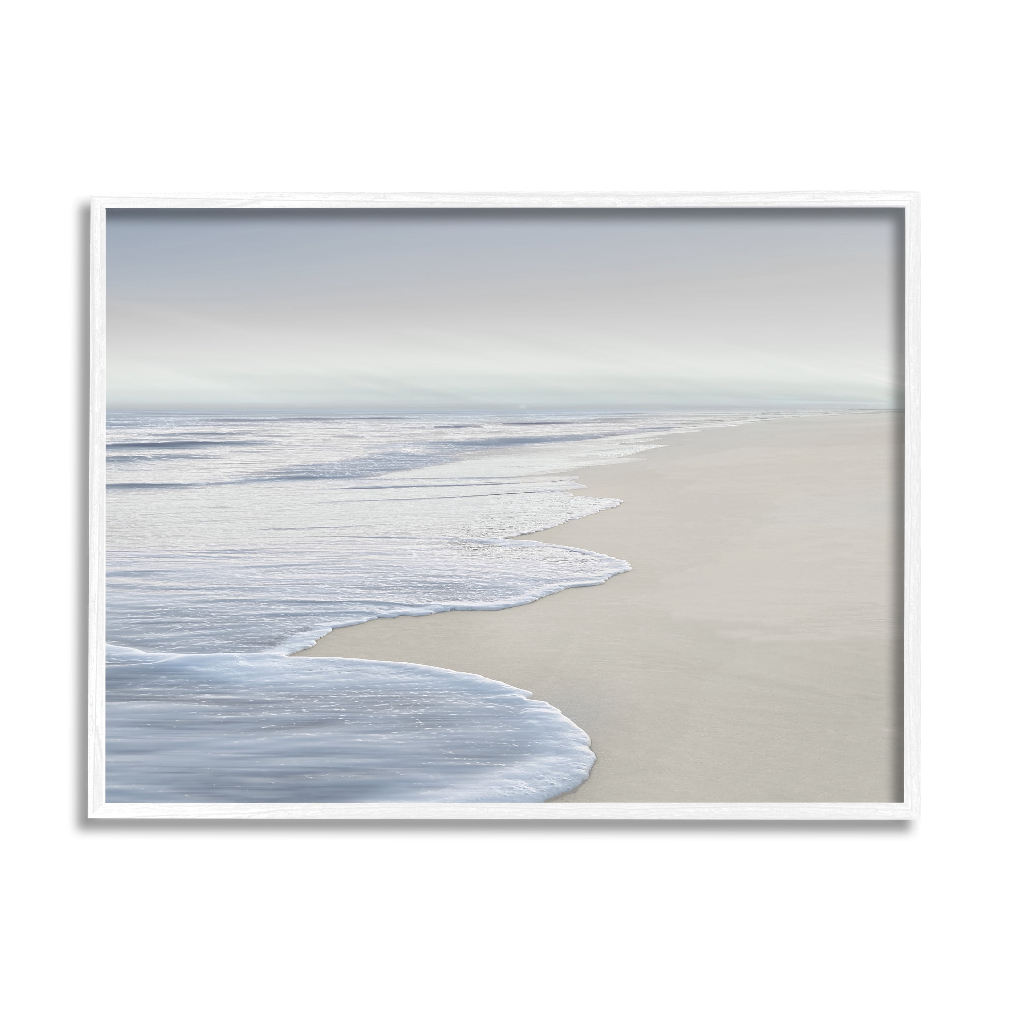 Stupell Industries Foamy Beach Waves Nature Photography White Framed Art Print Wall Art, 14 x 11