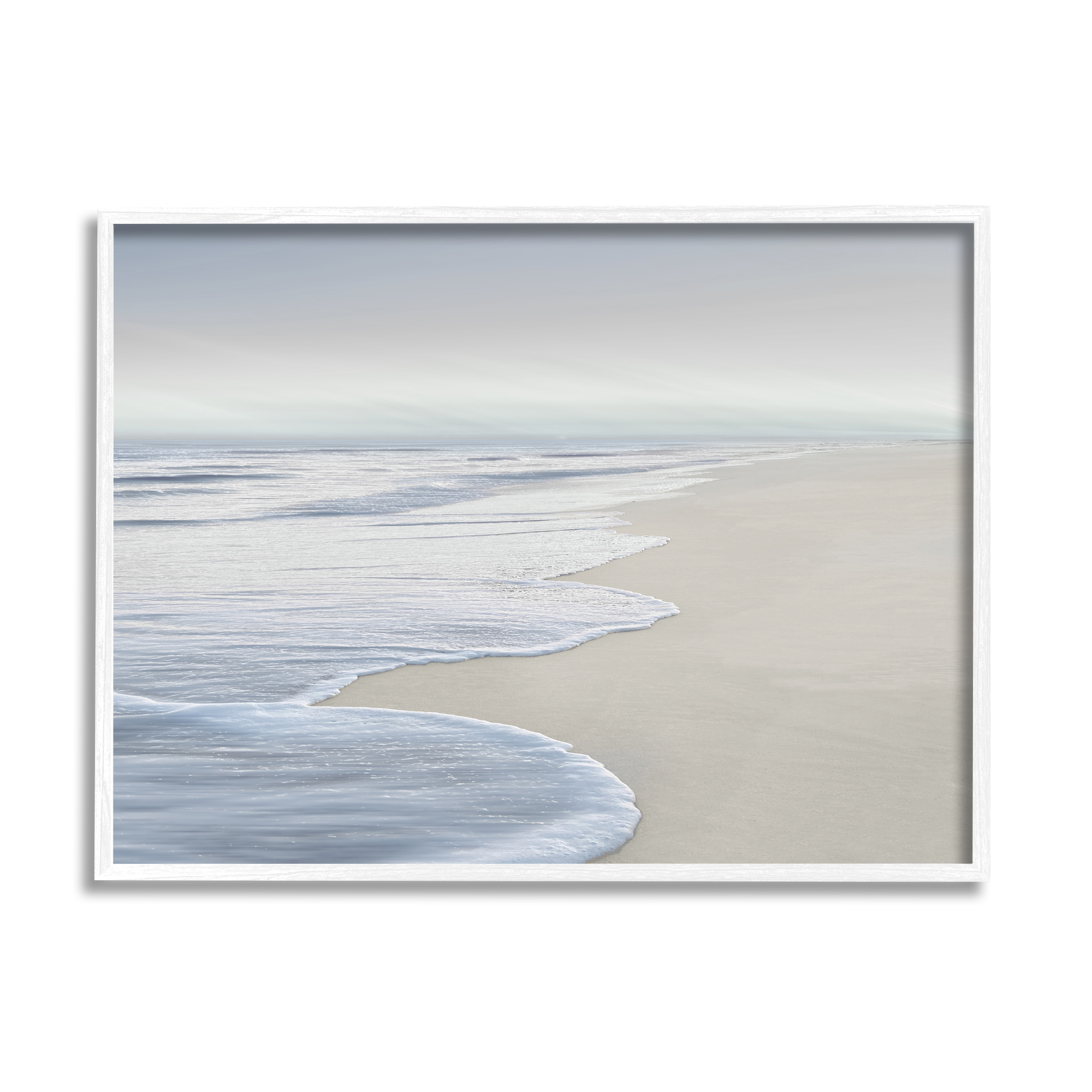 Stupell Industries Foamy Beach Waves Nature Photography White Framed Art Print Wall Art, 30 x 24