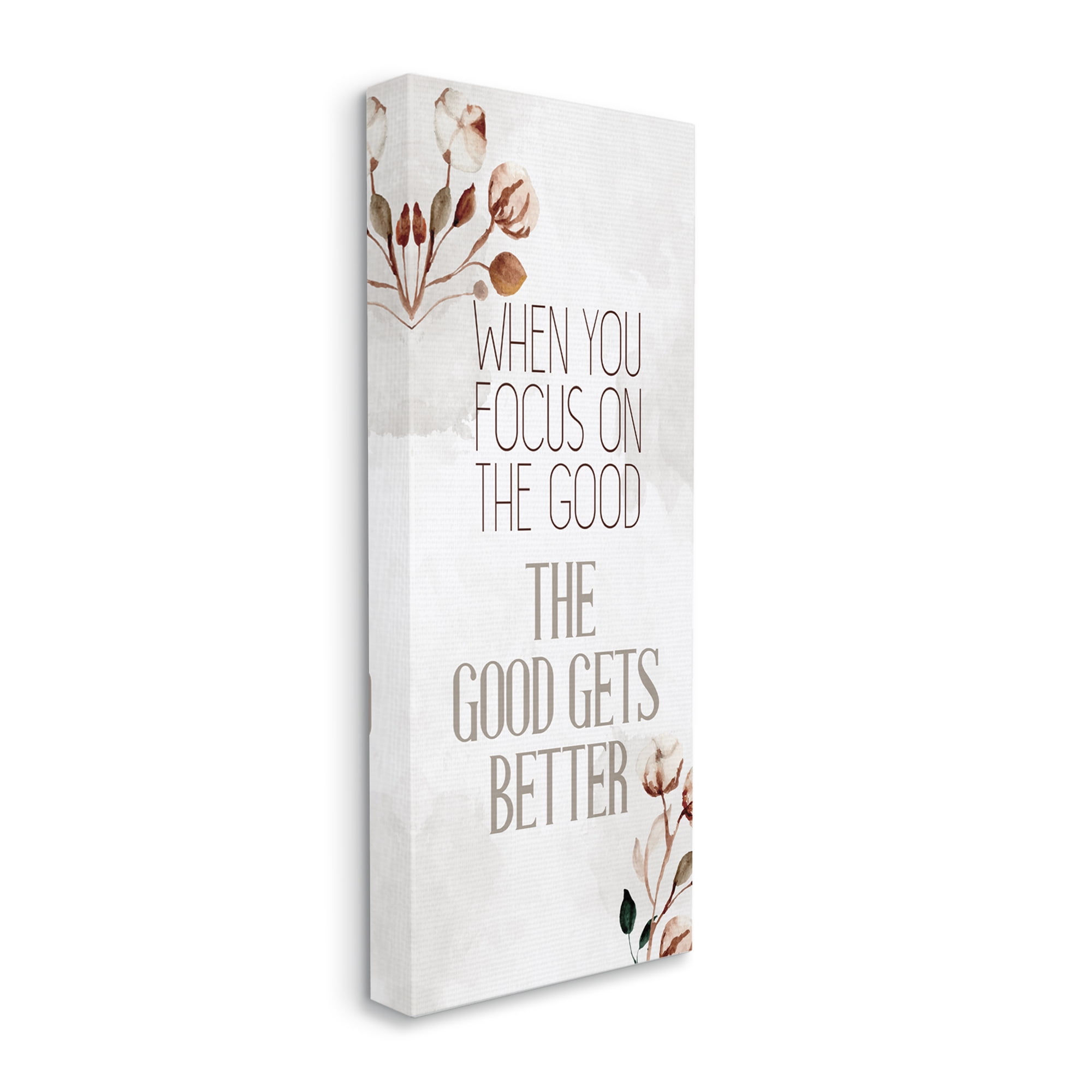 Stupell Industries Focus on the Good Phrase Soft Country Cotton Florals Modern Painting Gallery-Wrapped Canvas Print Wall Art, 20 x 48, Design by Kim Allen