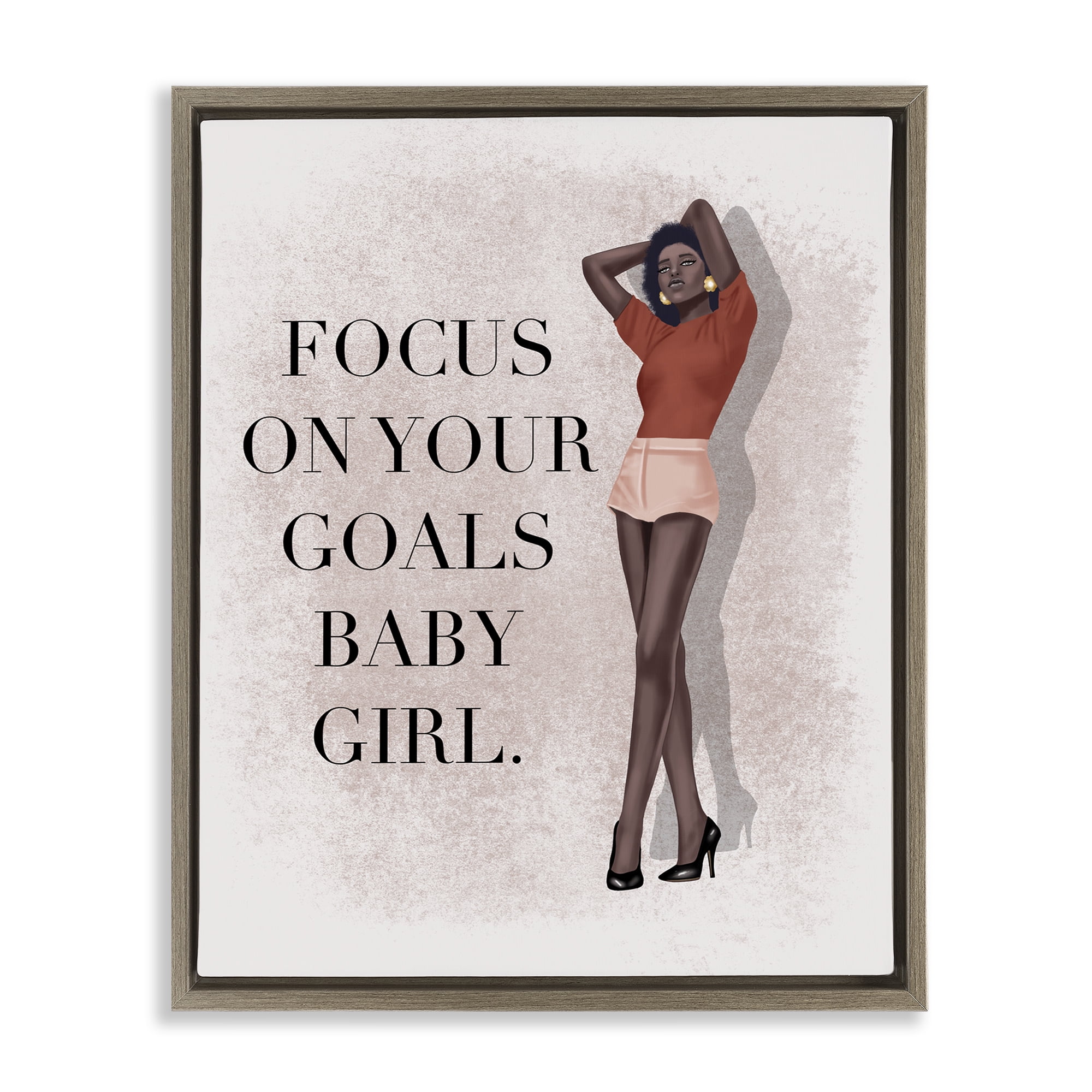 Stupell Industries Focus On Goals Girl People Painting Brown Floater Framed Canvas Art Print Wall Art, 17 x 21