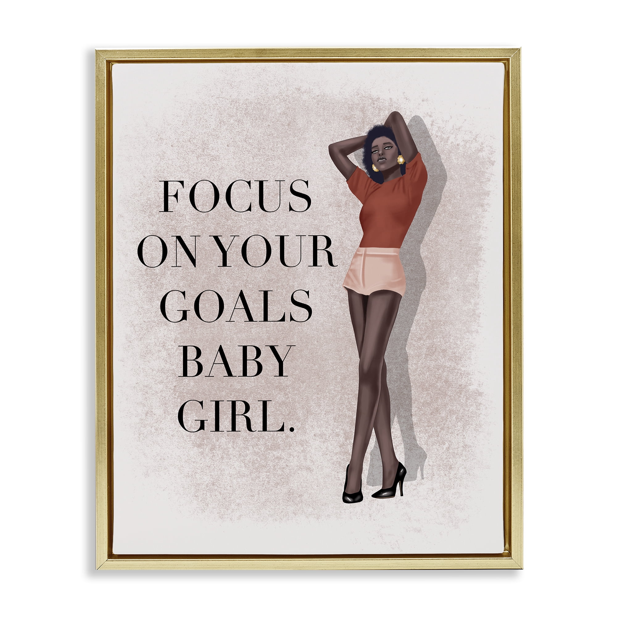Stupell Industries Focus On Goals Girl People Painting Gold Floater Framed Canvas Art Print Wall Art, 25 x 31