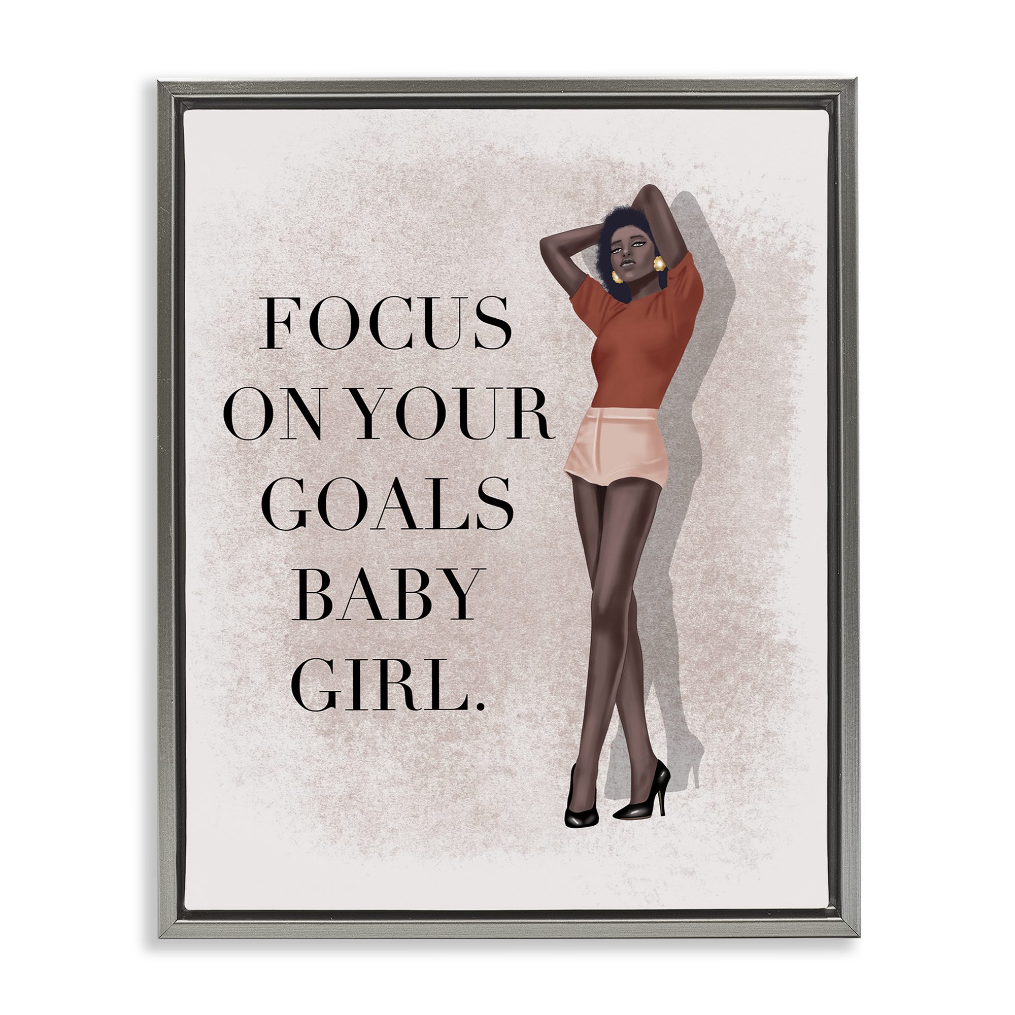 Stupell Industries Focus On Goals Girl People Painting Gray Floater Framed Canvas Art Print Wall Art, 25 x 31