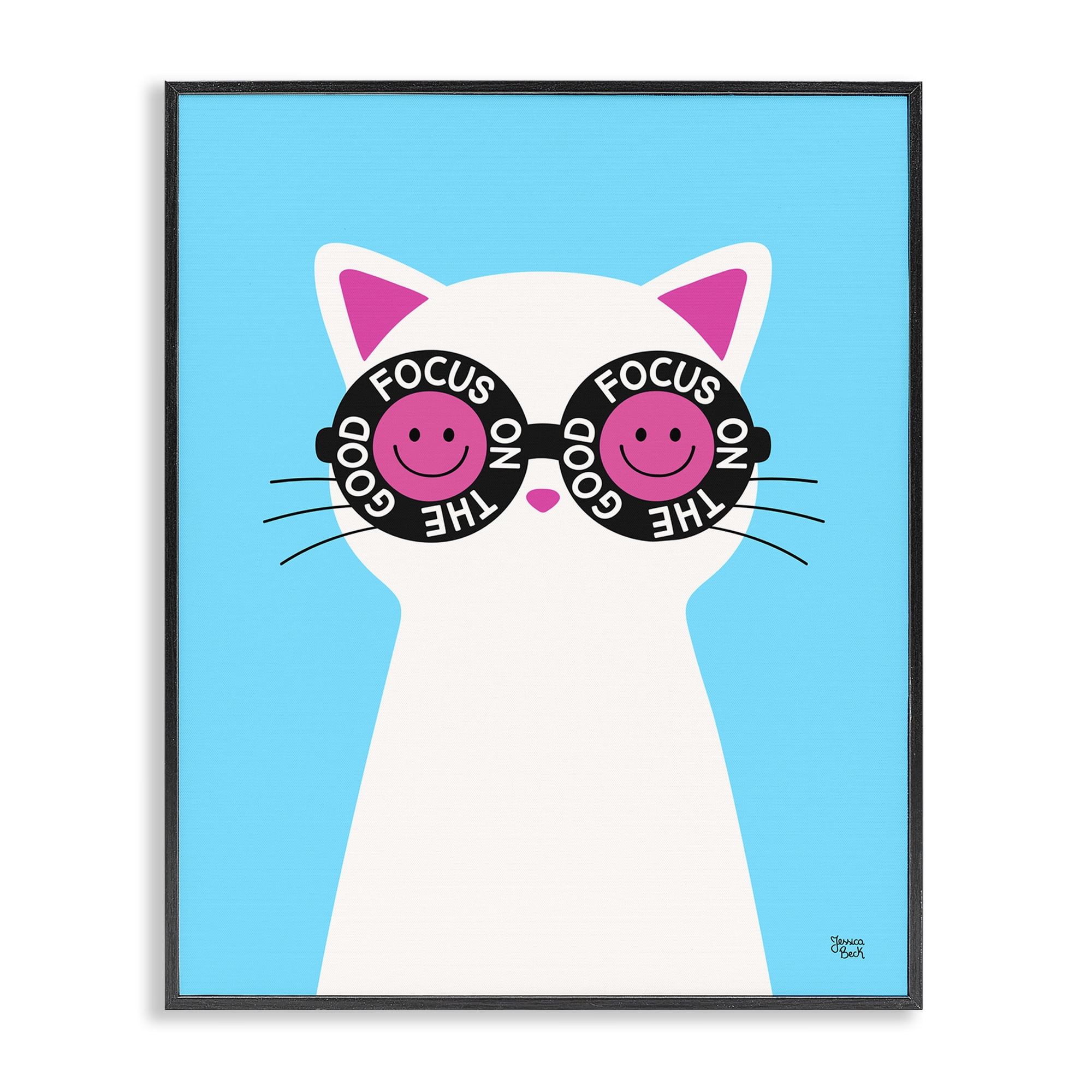 Stupell Industries Focus On Good Cat Animals Painting Black Framed Art Print Wall Art, 11 x 14