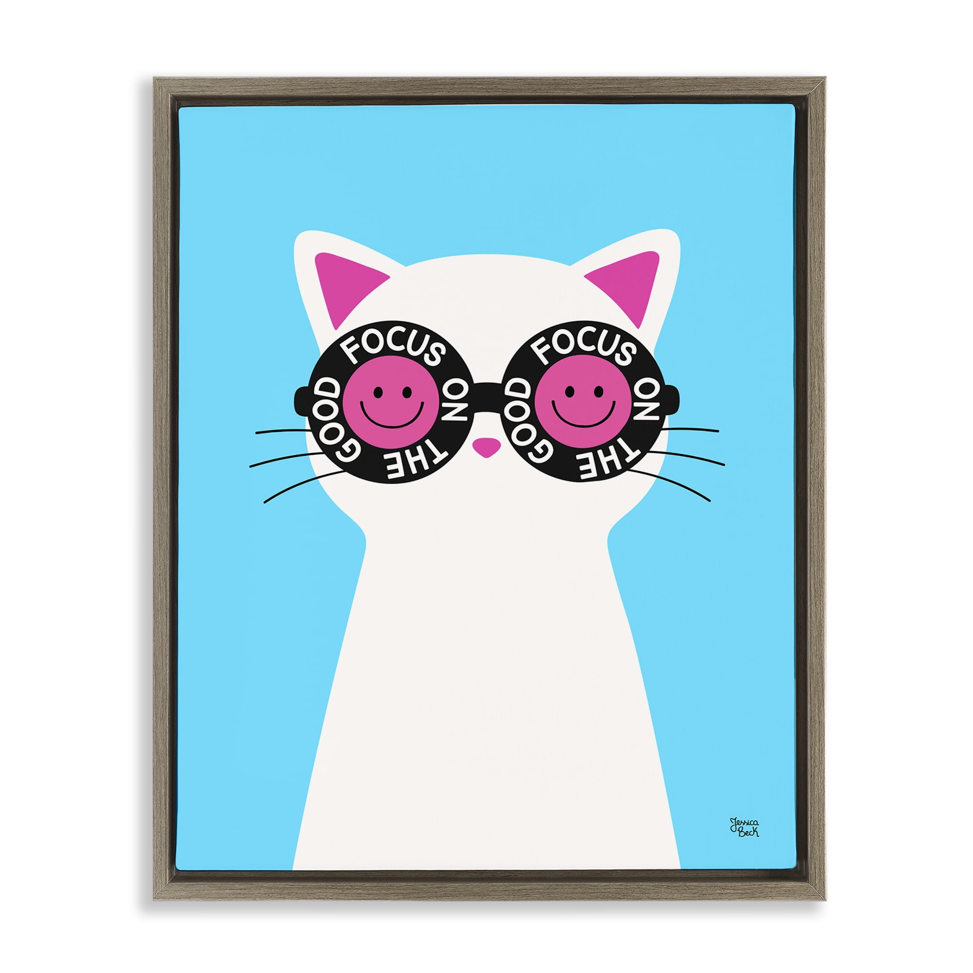 Stupell Industries Focus On Good Cat Animals Painting Brown Floater Framed Canvas Art Print Wall Art, 25 x 31