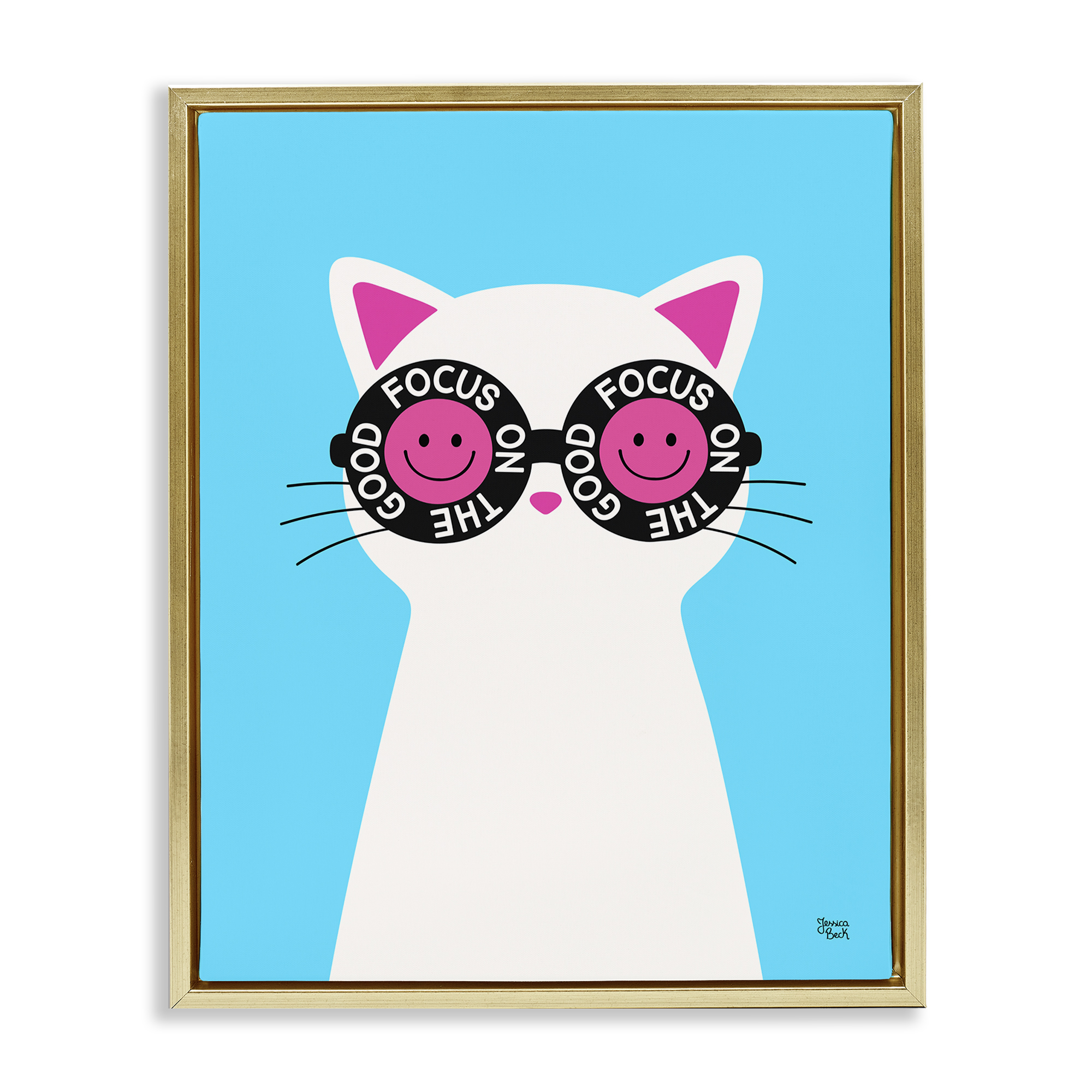 Stupell Industries Focus On Good Cat Animals Painting Gold Floater Framed Canvas Art Print Wall Art, 17 x 21