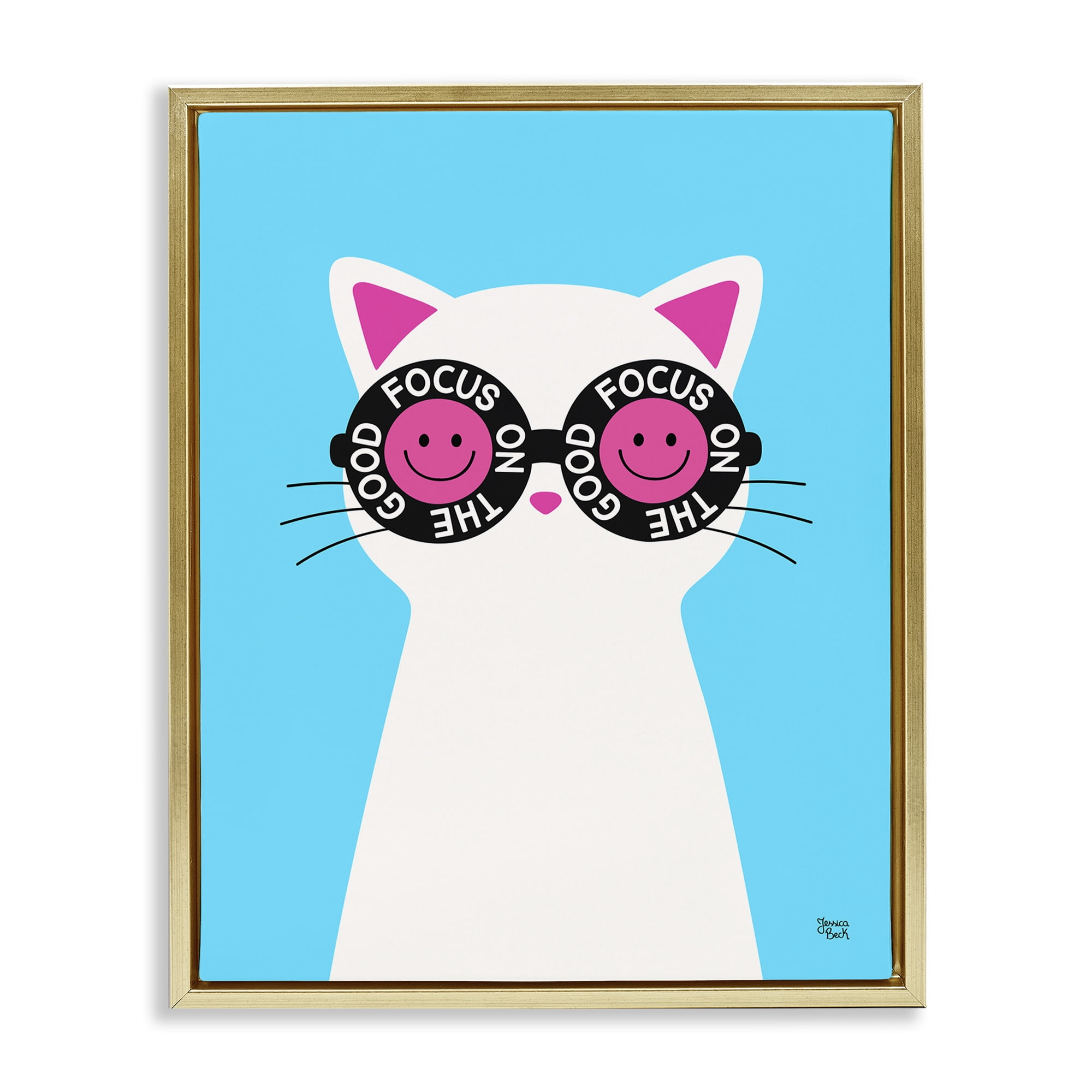 Stupell Industries Focus On Good Cat Animals Painting Gold Floater Framed Canvas Art Print Wall Art, 25 x 31