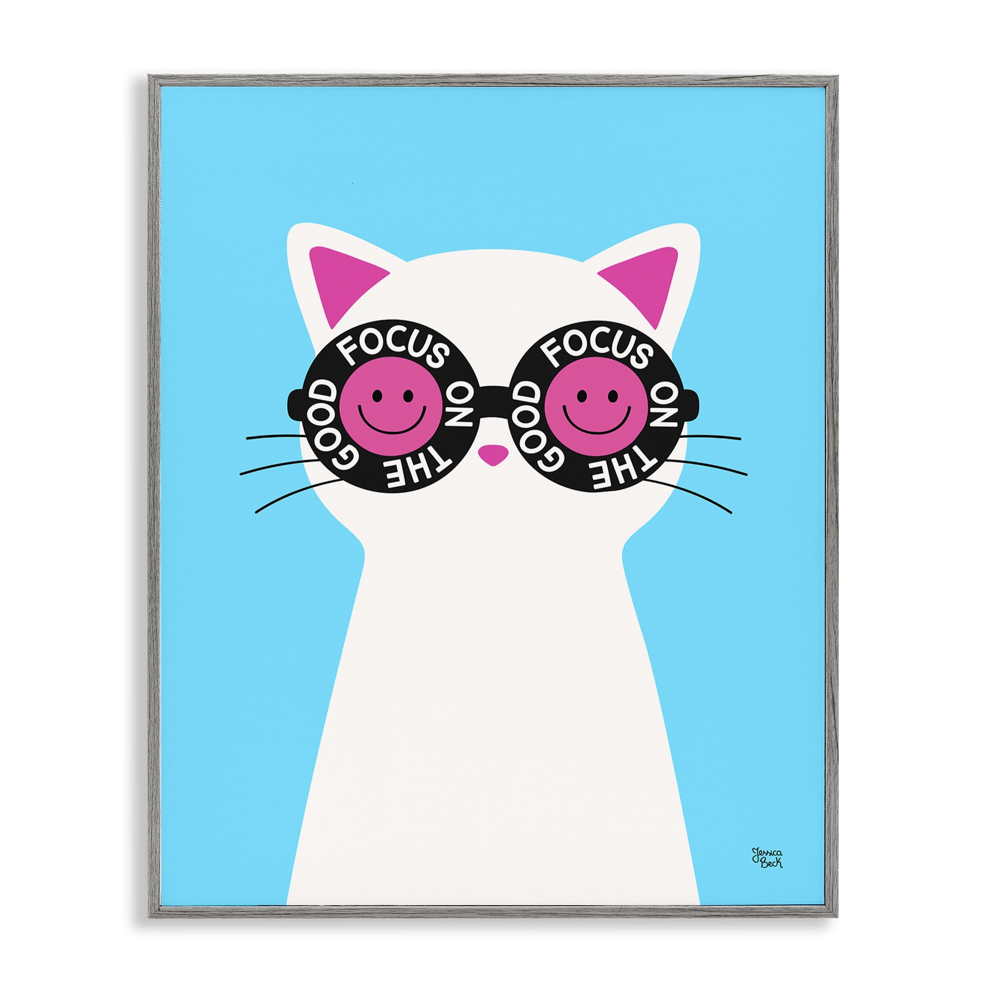 Stupell Industries Focus On Good Cat Animals Painting Gray Framed Art Print Wall Art, 11 x 14