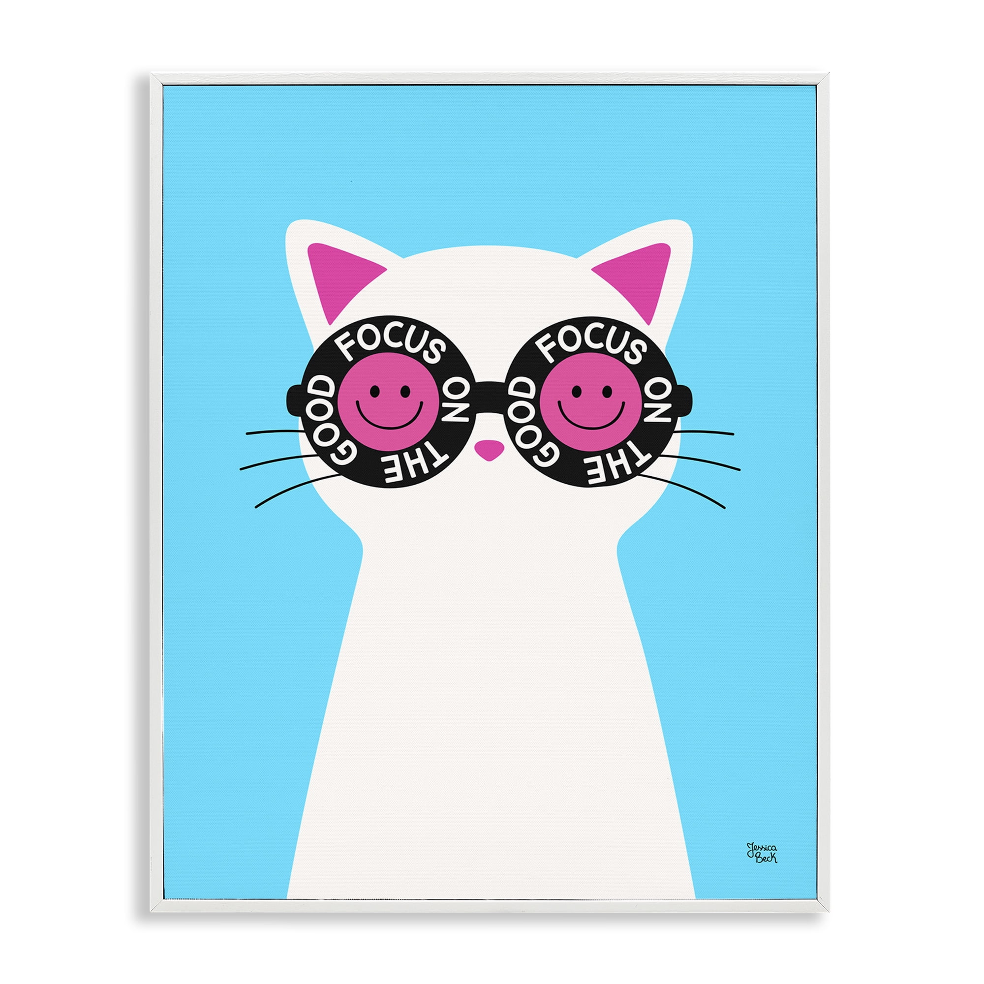 Stupell Industries Focus On Good Cat Animals Painting White Framed Art Print Wall Art, 16 x 20