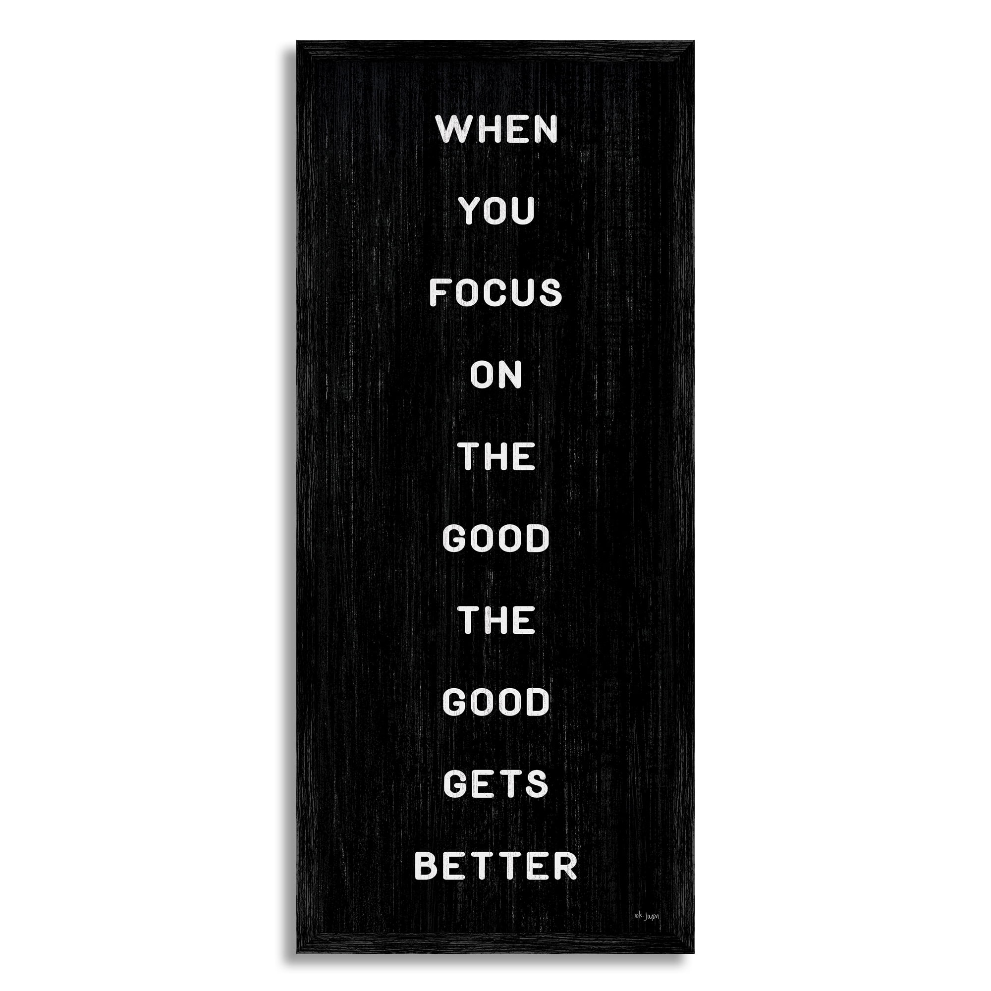 Stupell Industries Focus on Good Motivational Inspirational Painting Black Framed Art Print Wall Art, 10 x 24