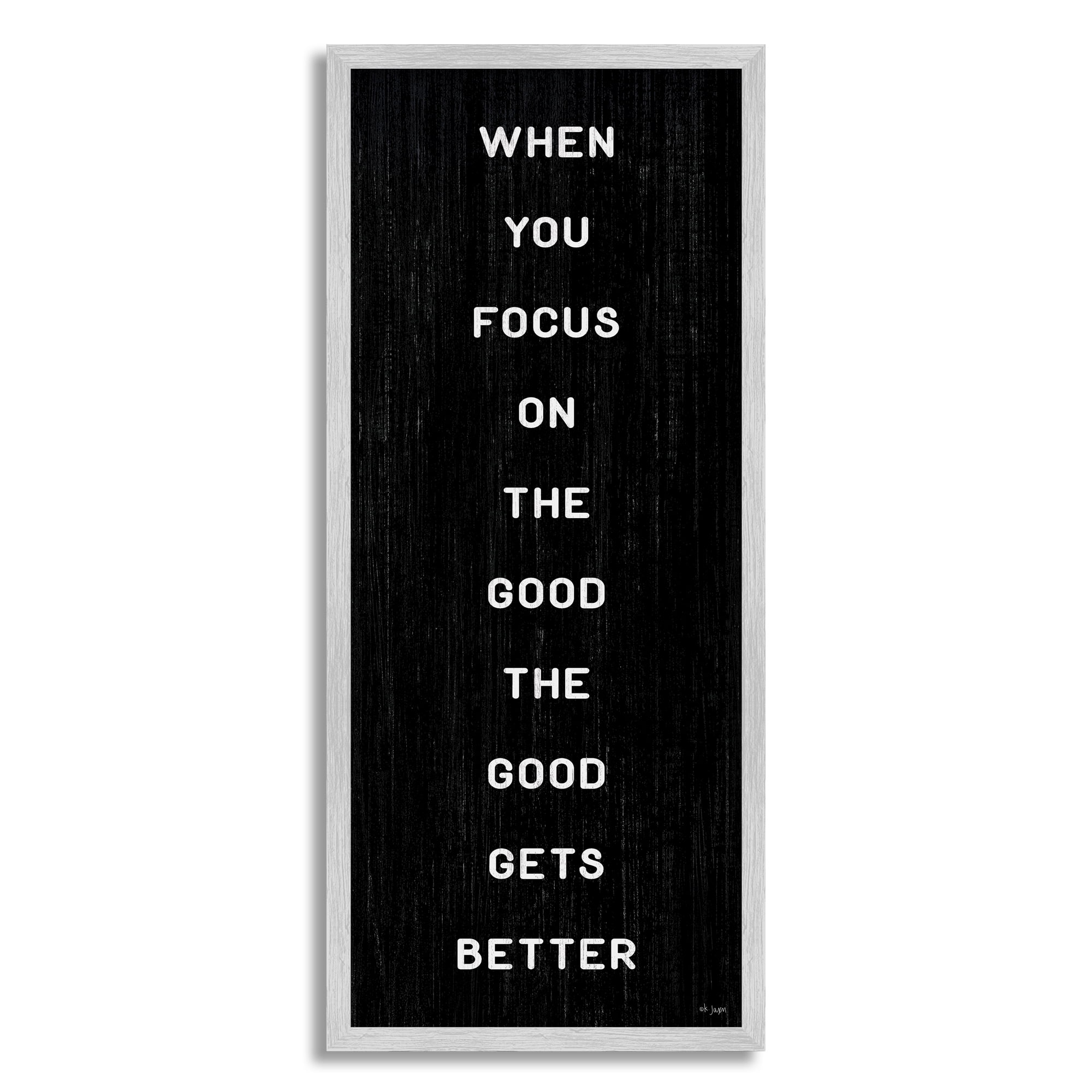 Stupell Industries Focus on Good Motivational Inspirational Painting Gray Framed Art Print Wall Art, 10 x 24
