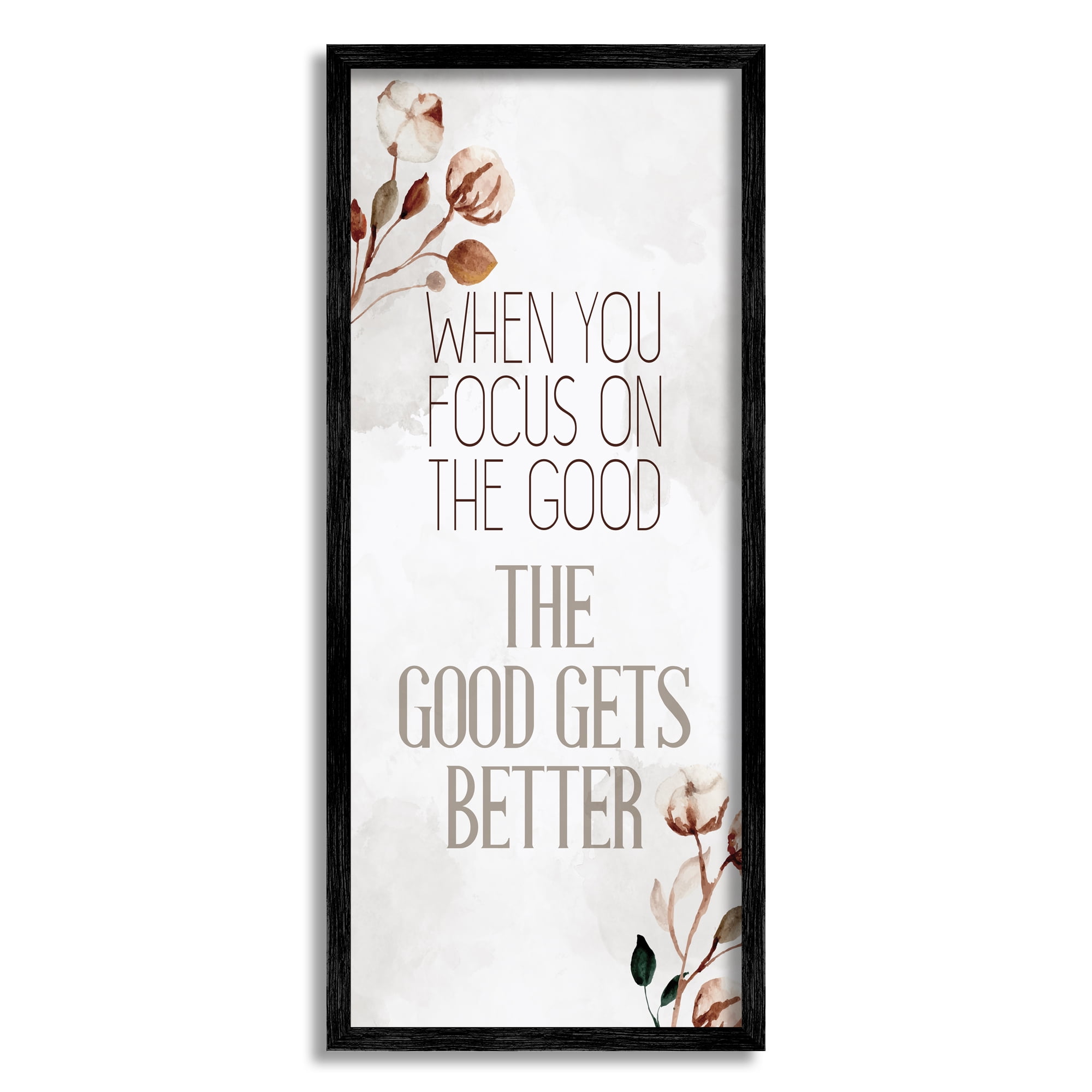 Stupell Industries Focus on the Good Phrase Soft Country Cotton Florals, 10 x 24, Designed by Kim Allen