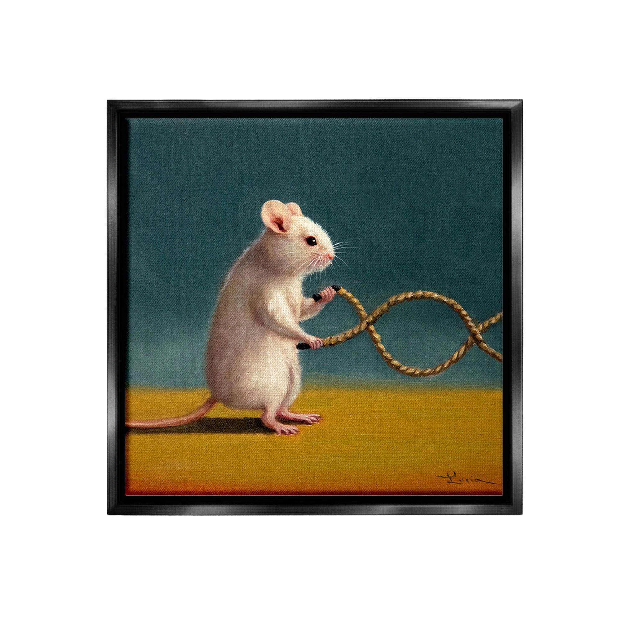 Stupell Industries Focused Exercising Mouse Animals & Insects Painting Black Floater Framed Canvas Art Print Wall Art, 25 x 25