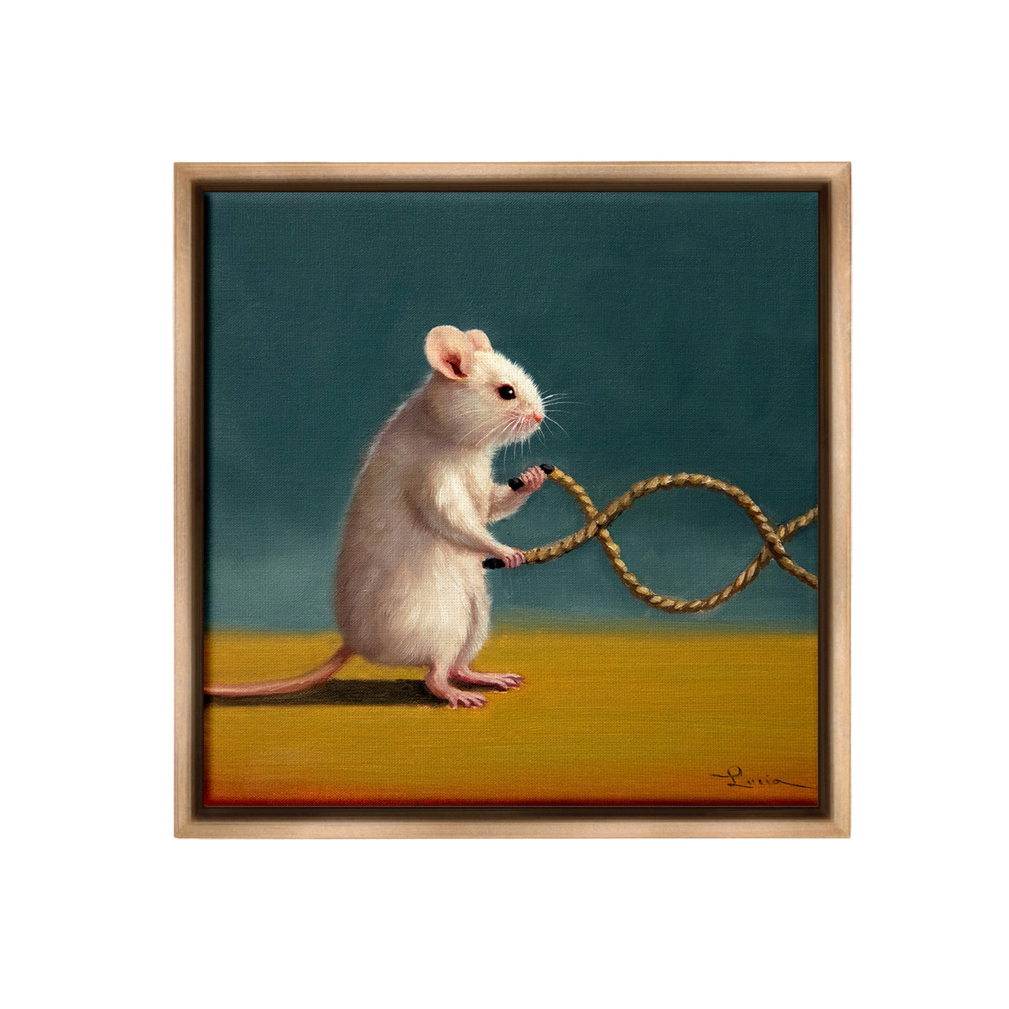Stupell Industries Focused Exercising Mouse Animals & Insects Painting Brown Floater Framed Canvas Art Print Wall Art, 25 x 25