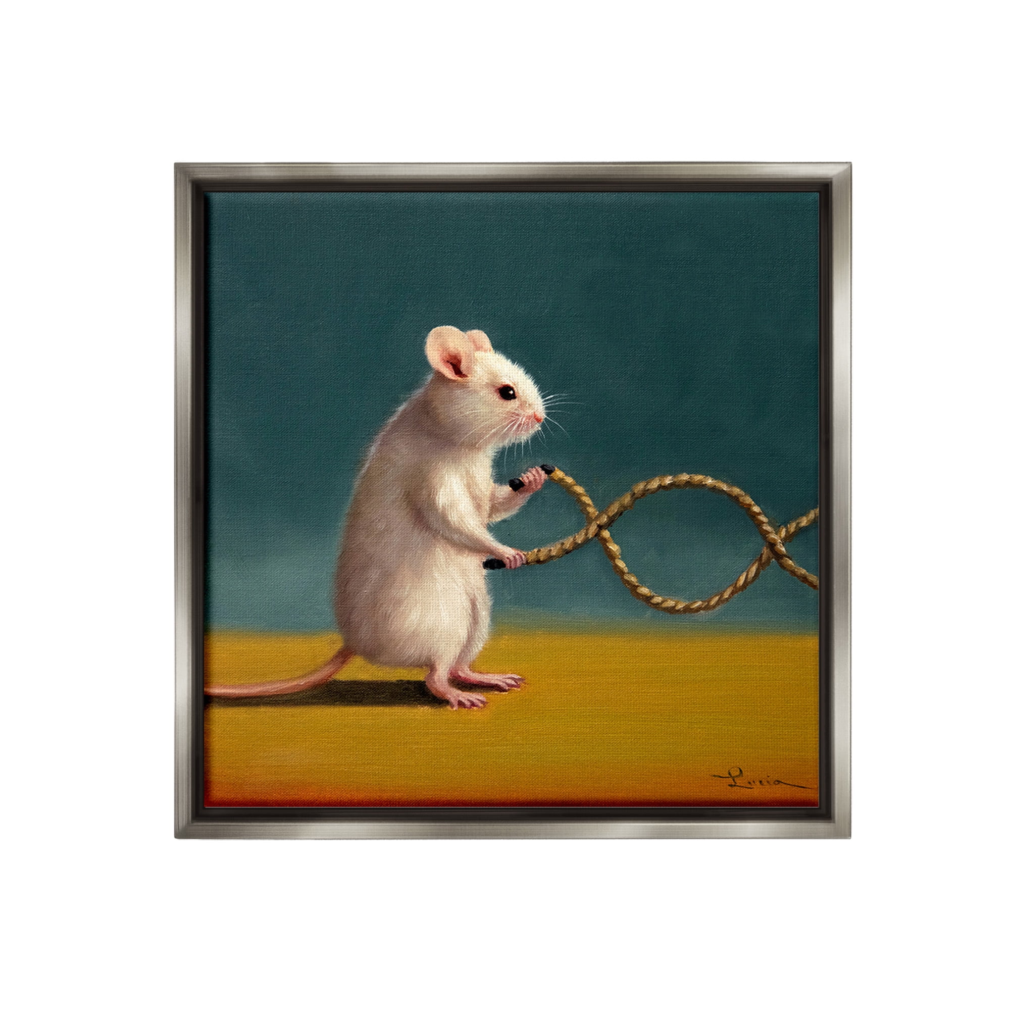 Stupell Industries Focused Exercising Mouse Animals & Insects Painting Gray Floater Framed Canvas Art Print Wall Art, 25 x 25