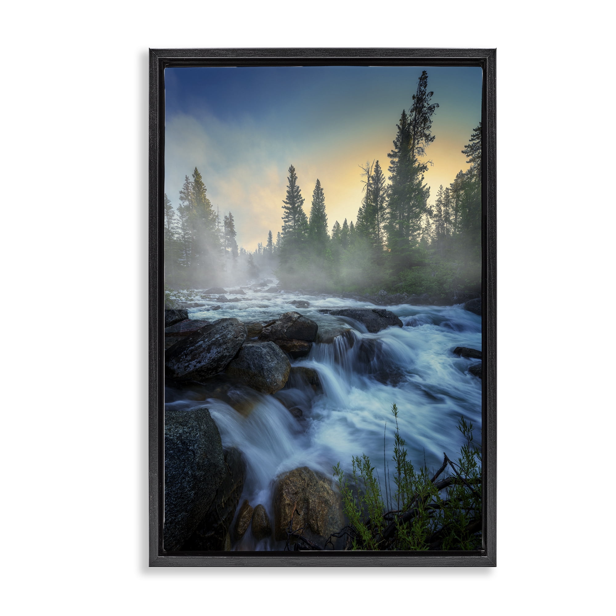 Stupell Industries Fog Over Rushing Water Landscape & Nature Photography Black Floater Framed Canvas Art Print Wall Art, 21 x 31