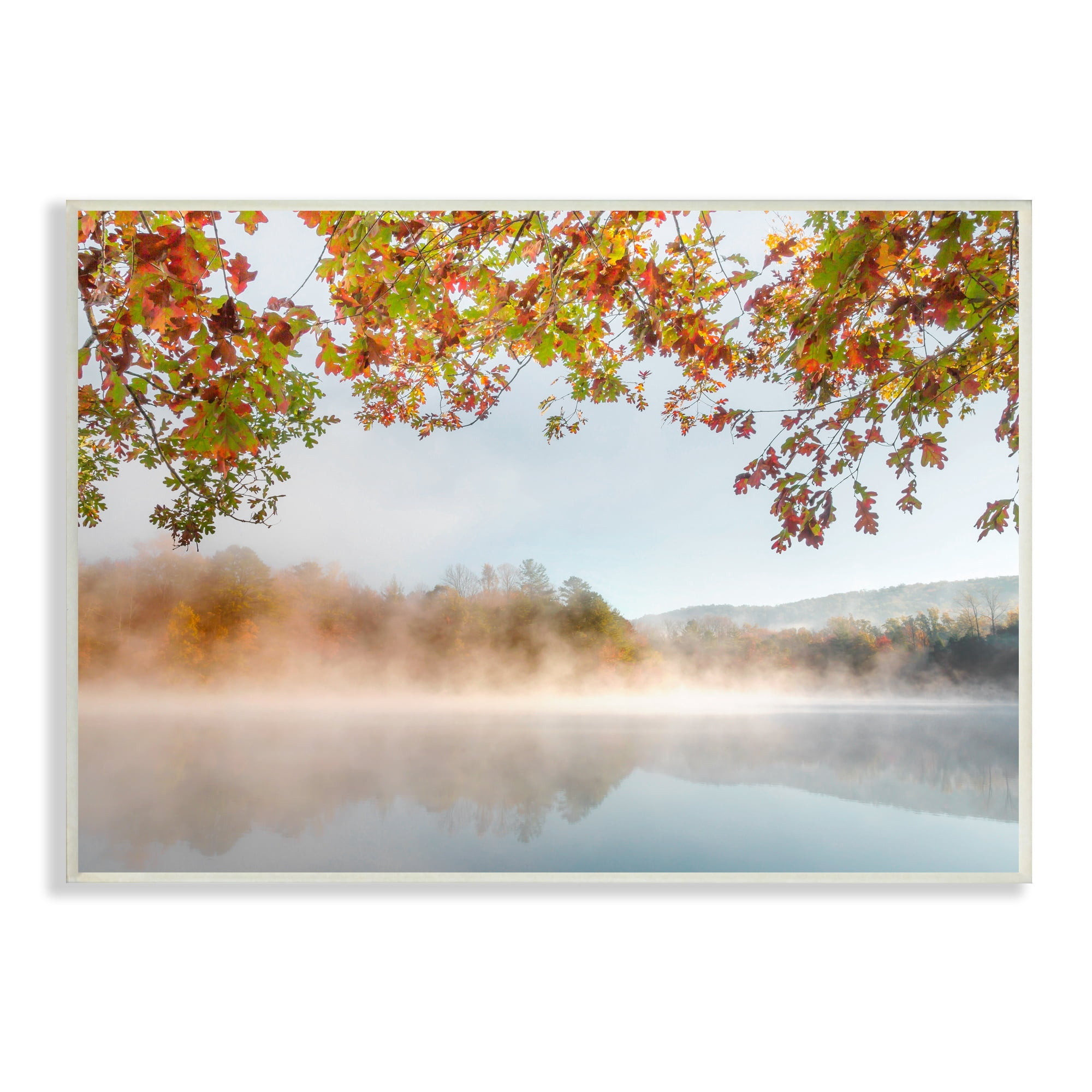 Stupell Industries Foggy Autumn Lake Landscape Fall Tree Leaf Overhang, 19 x 13,Design by Danita Delimont
