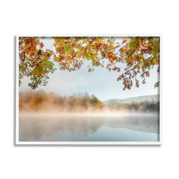 Stupell Industries Foggy Autumn Lake Landscape Fall Tree Leaf Overhang, 20 x 16,Design by Danita Delimont