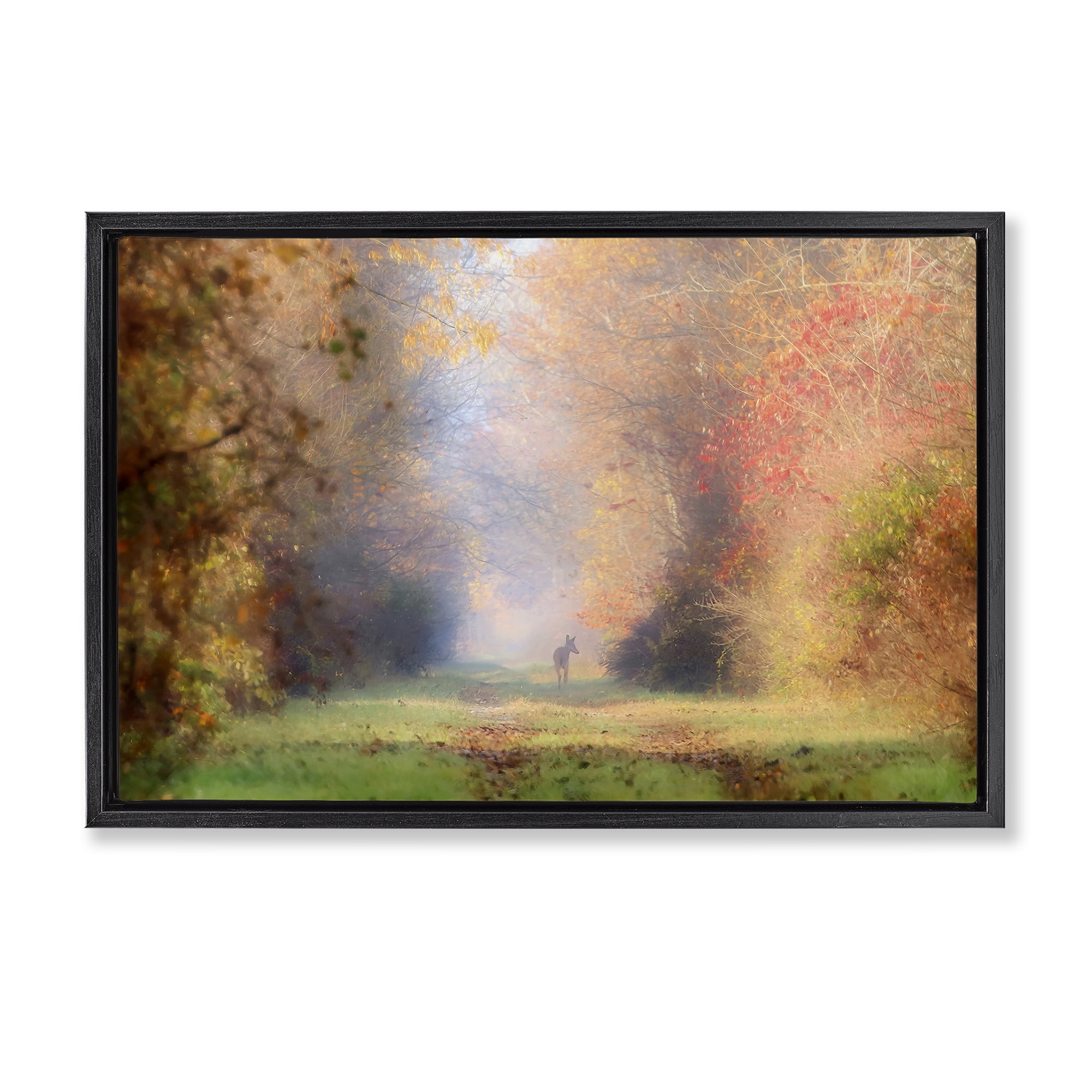 Stupell Industries Foggy Autumnal Forest Landscape & Nature Photography Black Floater Framed Canvas Art Print Wall Art, 31 x 21