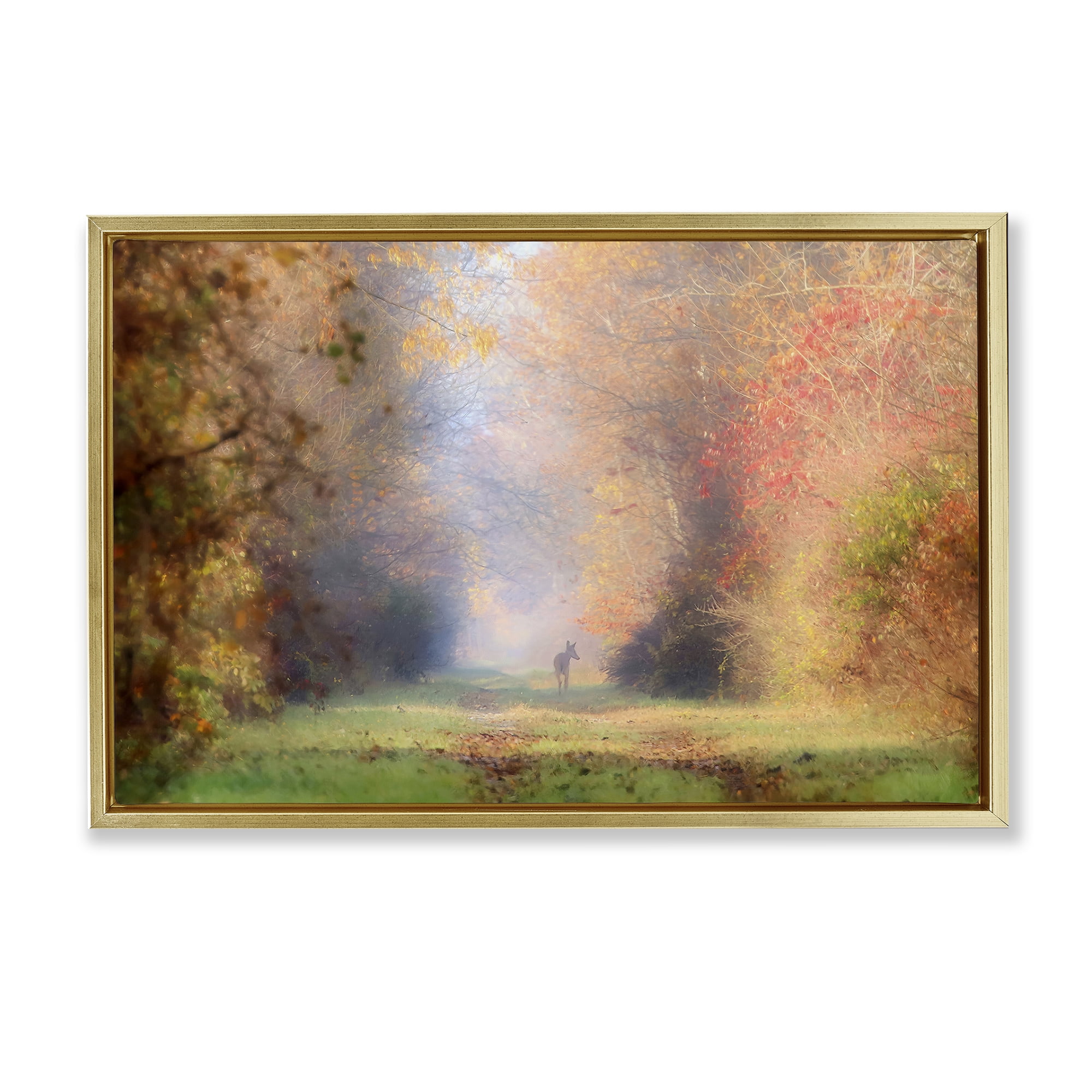 Stupell Industries Foggy Autumnal Forest Landscape & Nature Photography Gold Floater Framed Canvas Art Print Wall Art, 31 x 21