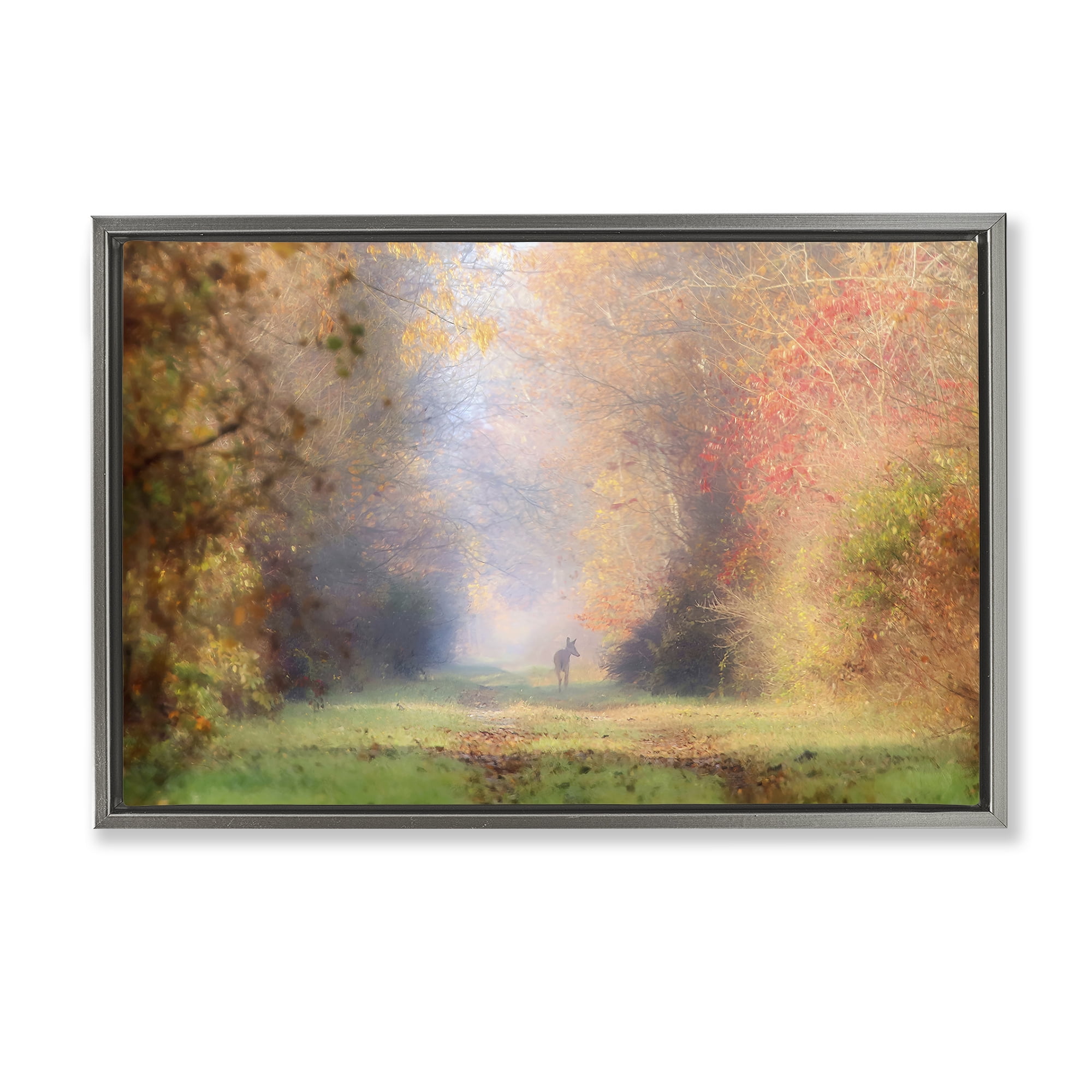 Stupell Industries Foggy Autumnal Forest Landscape & Nature Photography Gray Floater Framed Canvas Art Print Wall Art, 25 x 17