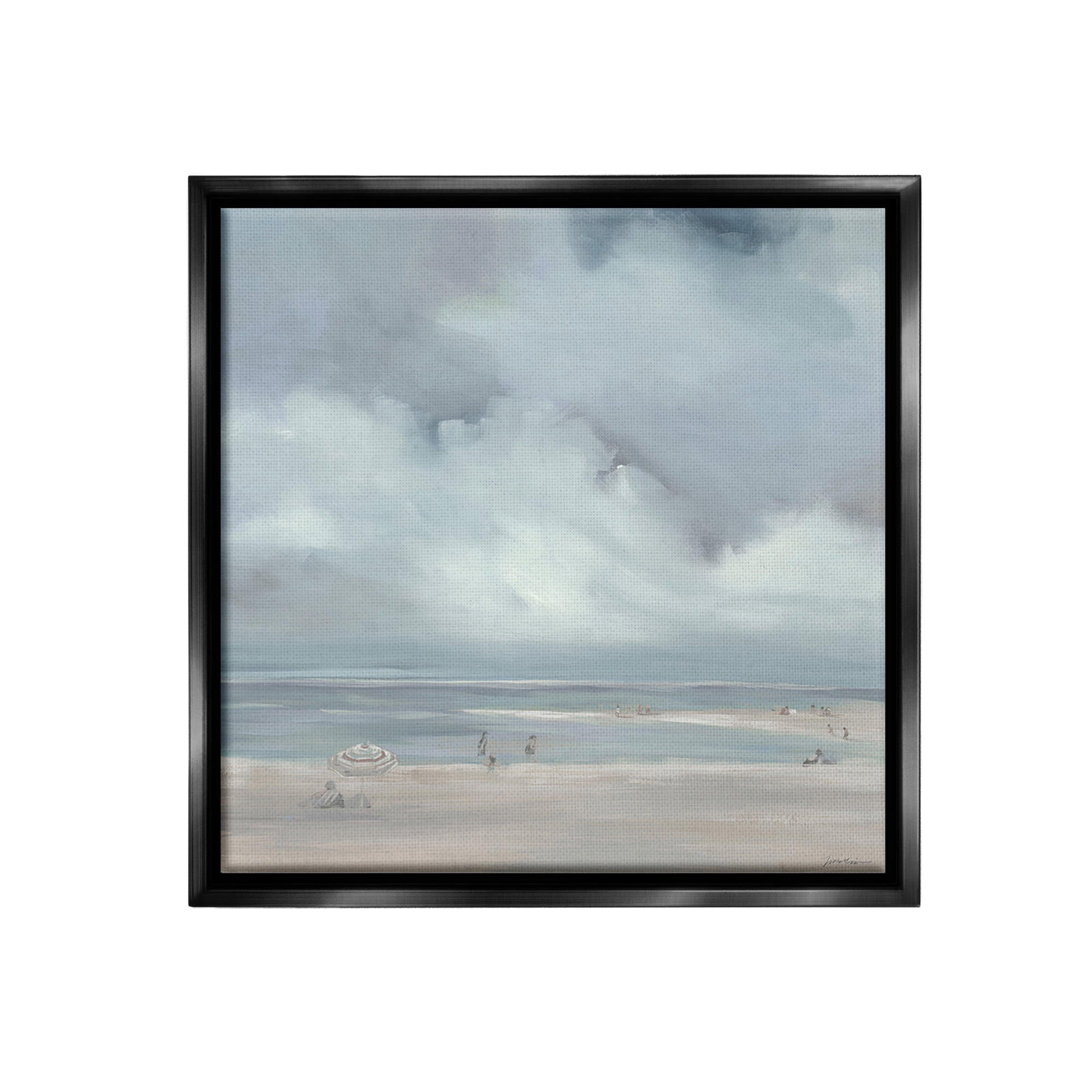 Stupell Industries Foggy Beach Landscape Landscape Painting Black Floater Framed Canvas Art Print Wall Art, 18 x 18