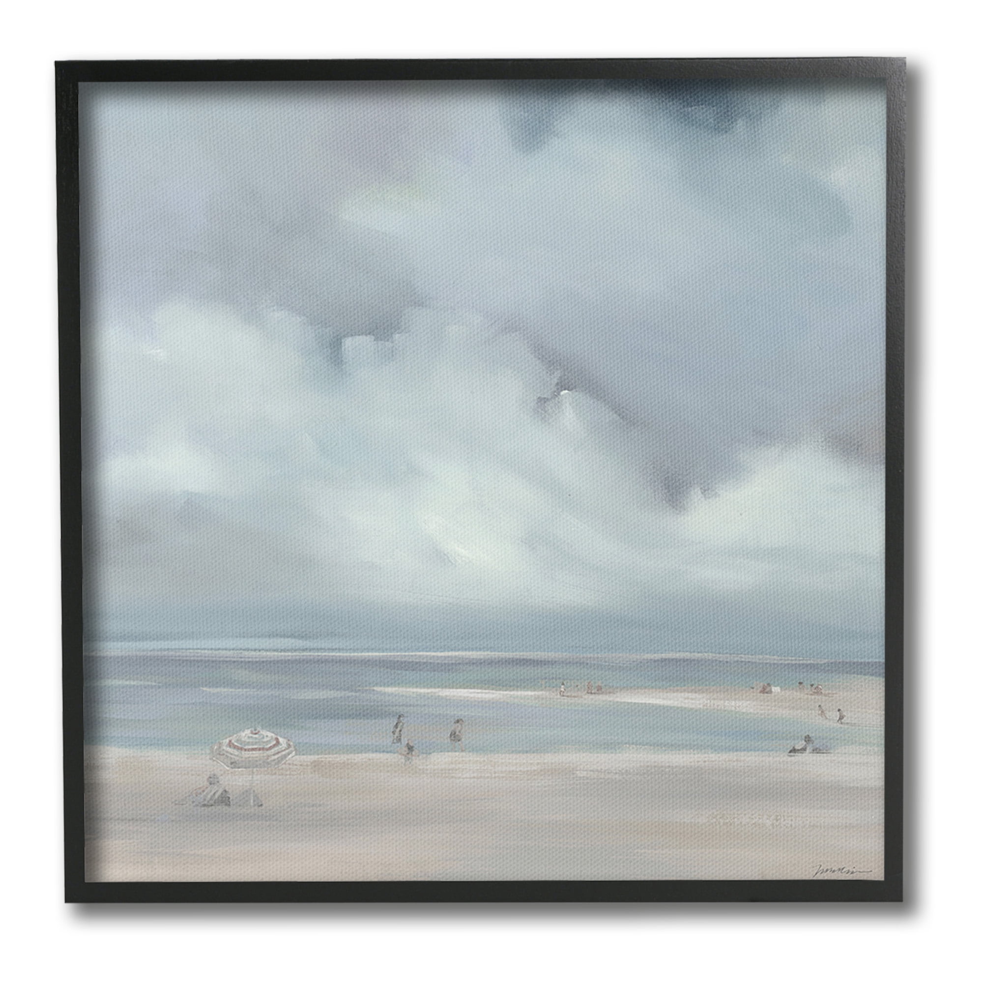 Stupell Industries Foggy Beach Landscape Landscape Painting Black Framed Art Print Wall Art, 17 x 17
