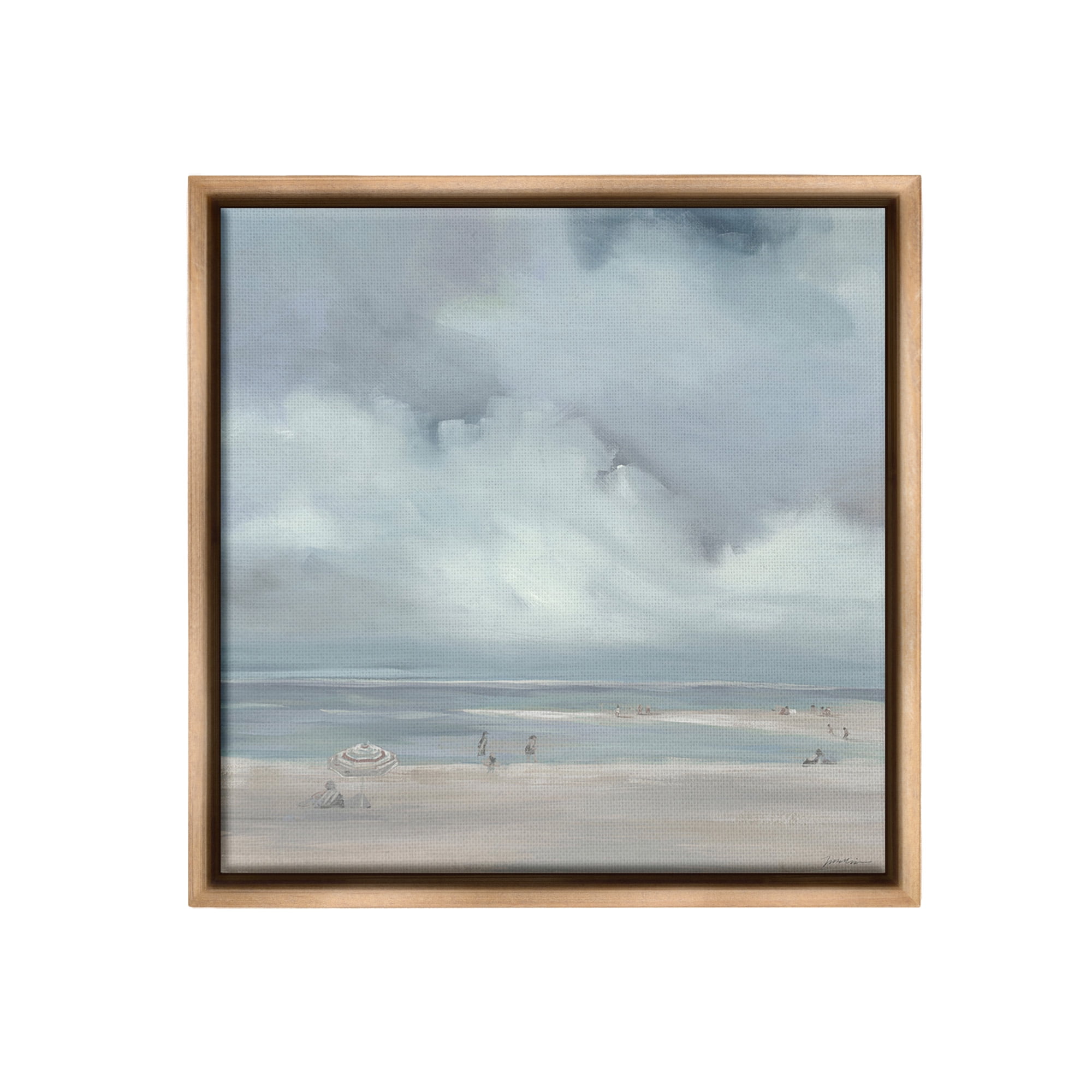 Stupell Industries Foggy Beach Landscape Landscape Painting Brown Floater Framed Canvas Art Print Wall Art, 18 x 18