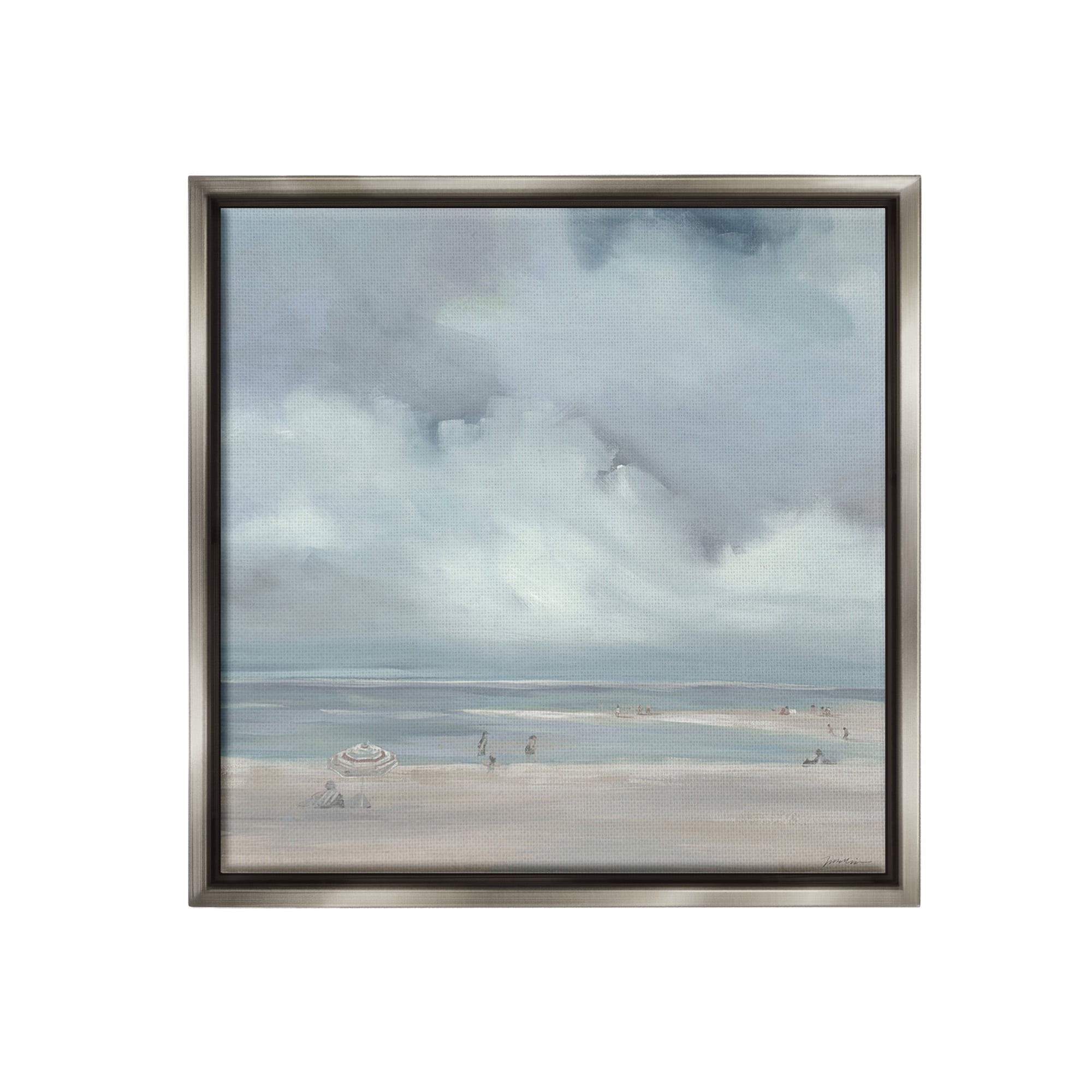 Stupell Industries Foggy Beach Landscape Landscape Painting Gray Floater Framed Canvas Art Print Wall Art, 18 x 18