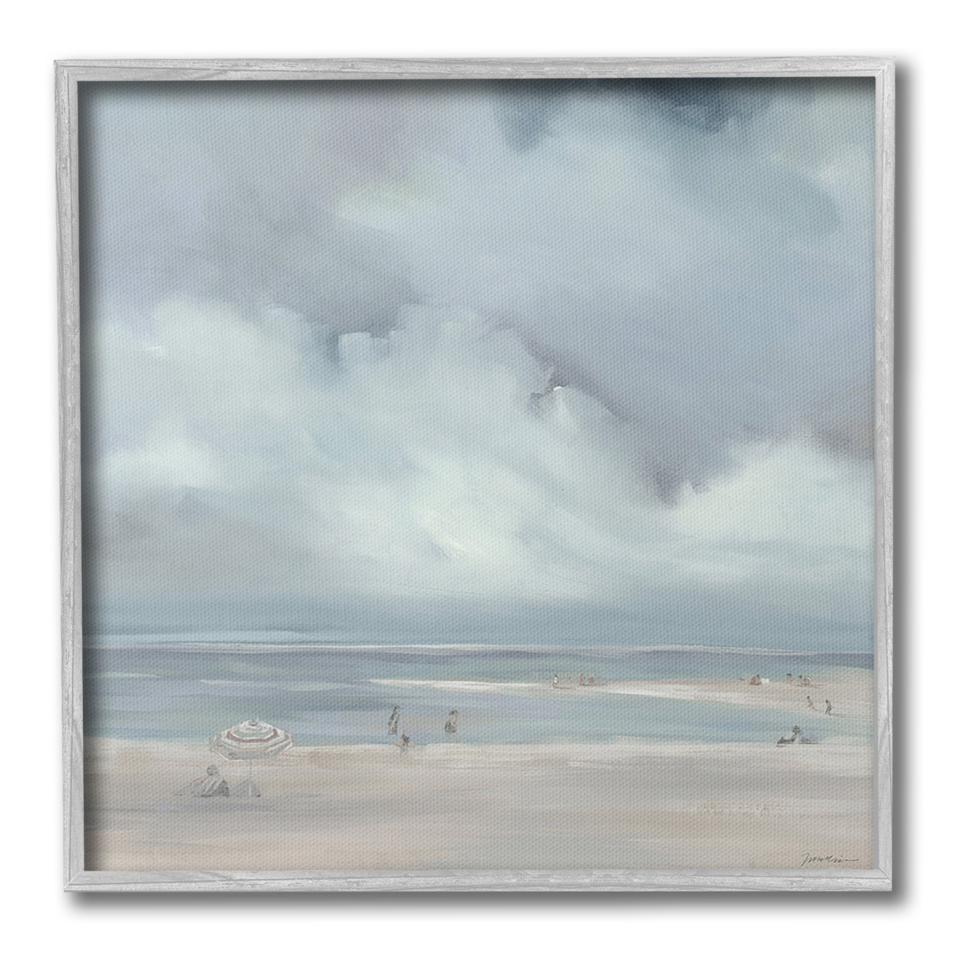 Stupell Industries Foggy Beach Landscape Landscape Painting Gray Framed Art Print Wall Art, 24 x 24