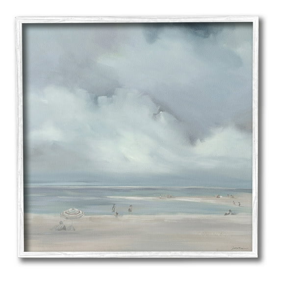 Stupell Industries Foggy Beach Landscape Landscape Painting White Framed Art Print Wall Art, 12 x 12