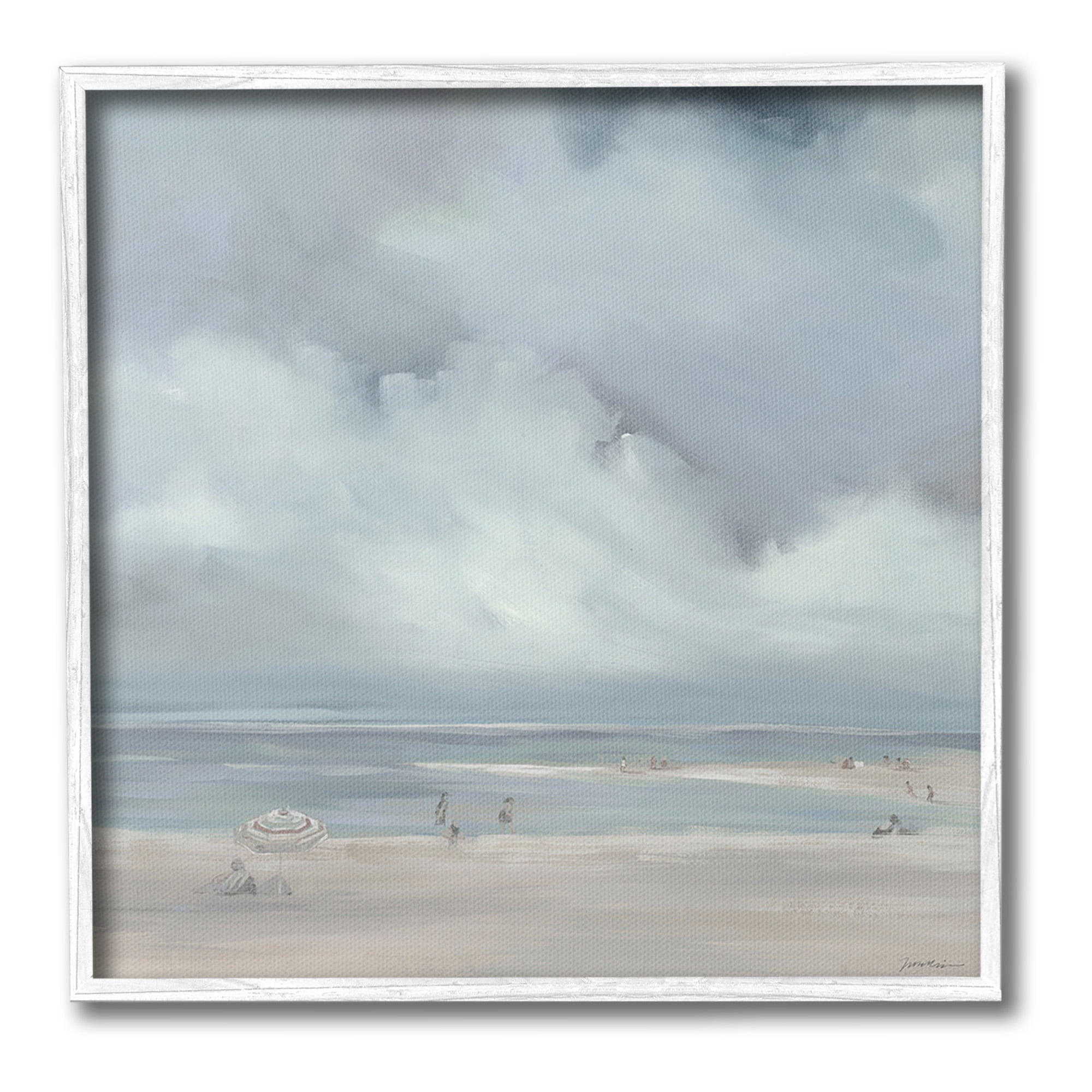 Stupell Industries Foggy Beach Landscape Landscape Painting White Framed Art Print Wall Art, 17 x 17
