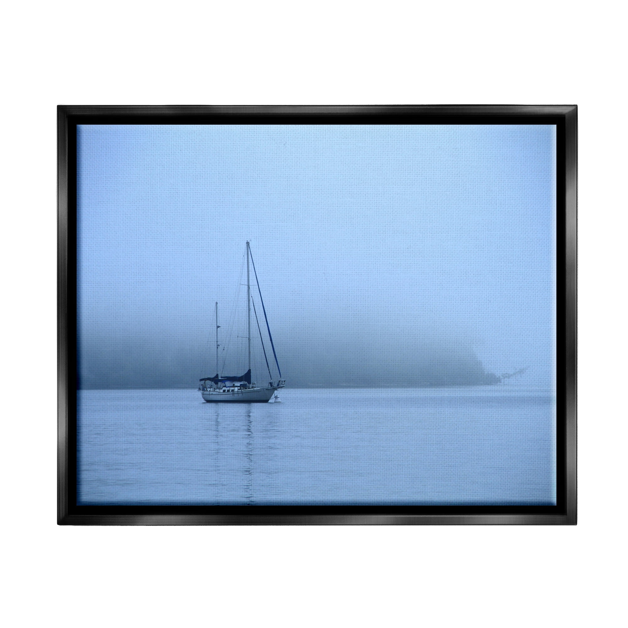 Stupell Industries Foggy Boat Sailing Landscape Photography Black Floater Framed Canvas Art Print Wall Art, 21 x 17