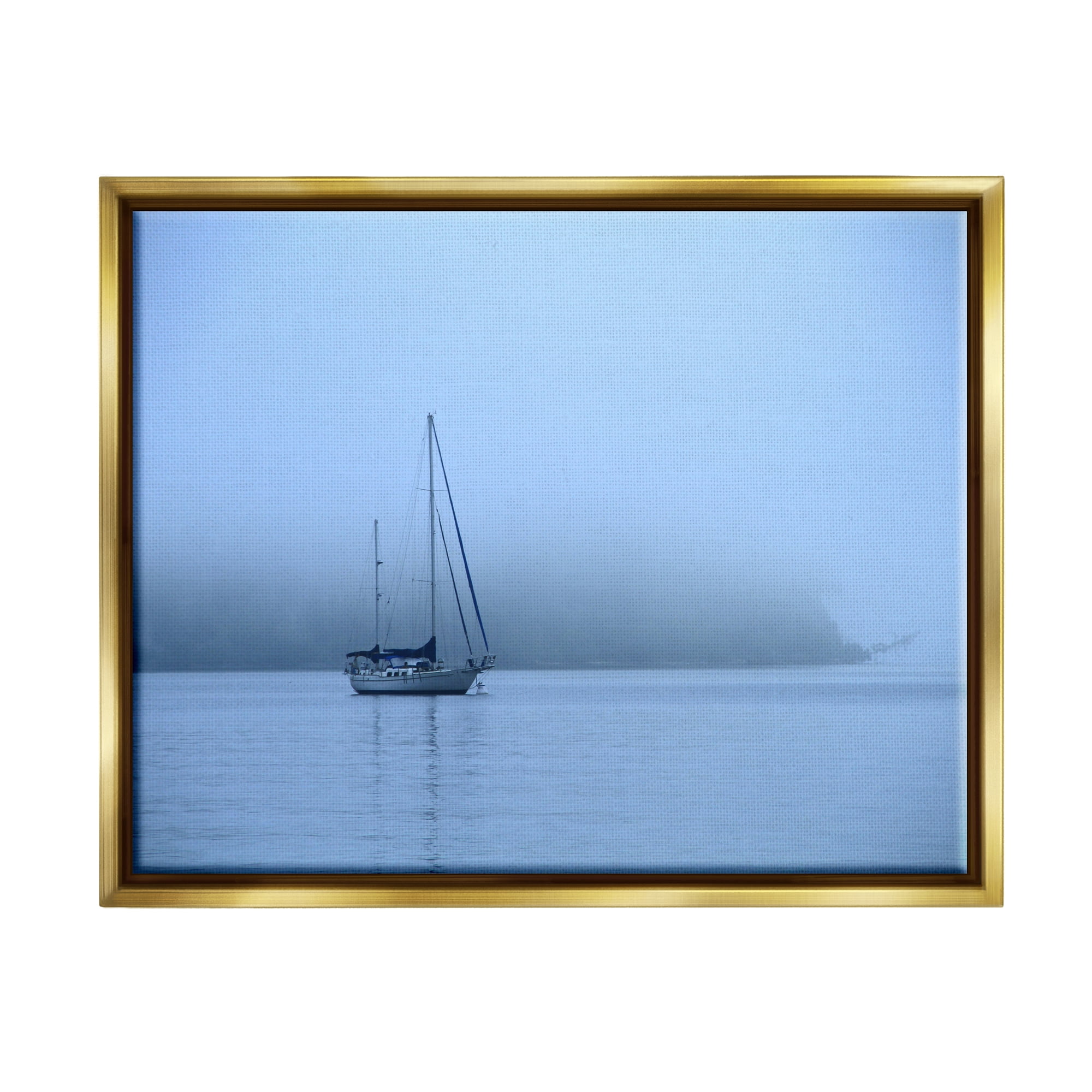 Stupell Industries Foggy Boat Sailing Landscape Photography Gold Floater Framed Canvas Art Print Wall Art, 31 x 25