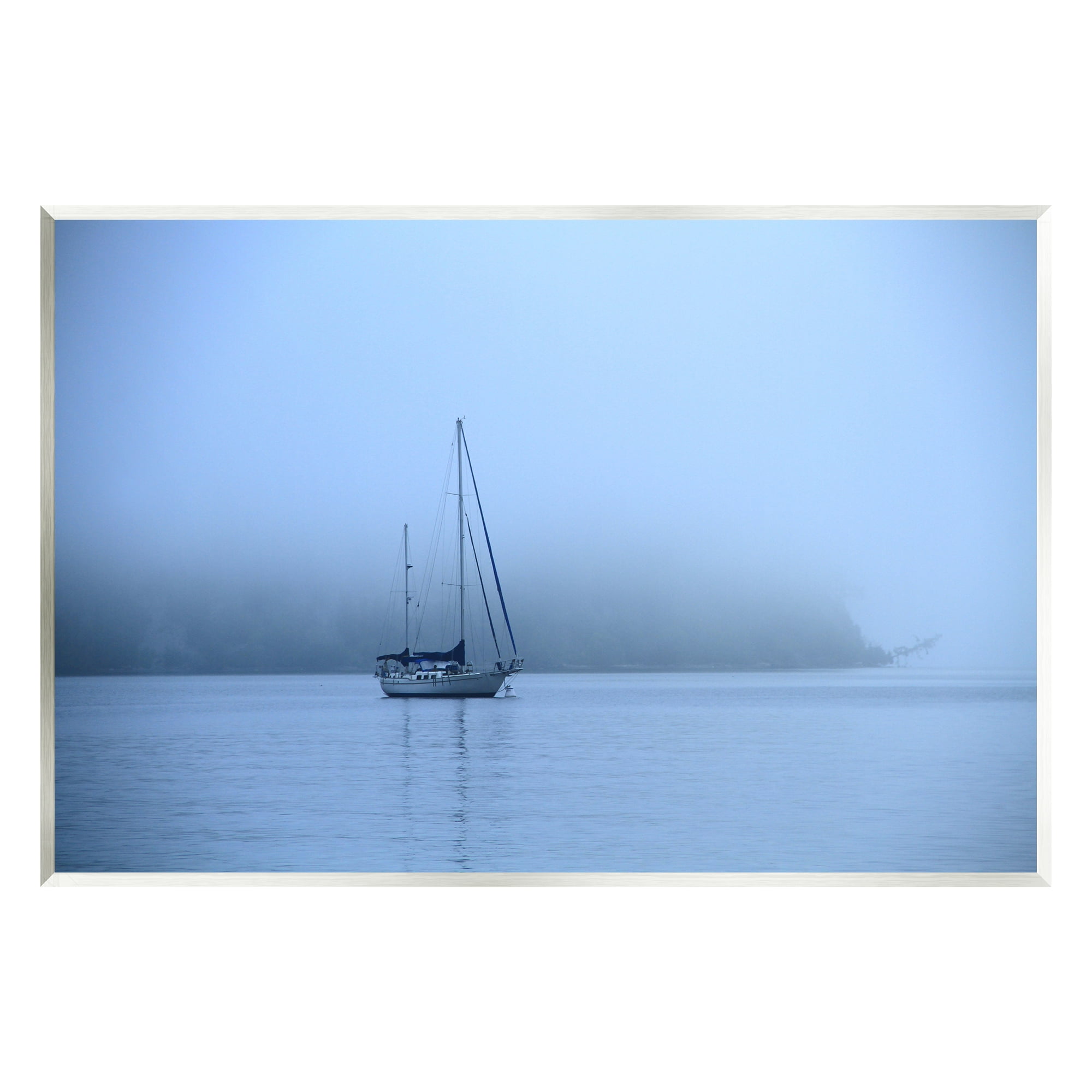 Stupell Industries Foggy Boat Sailing Landscape Photography Unframed Art Print Wall Art, 15 x 10