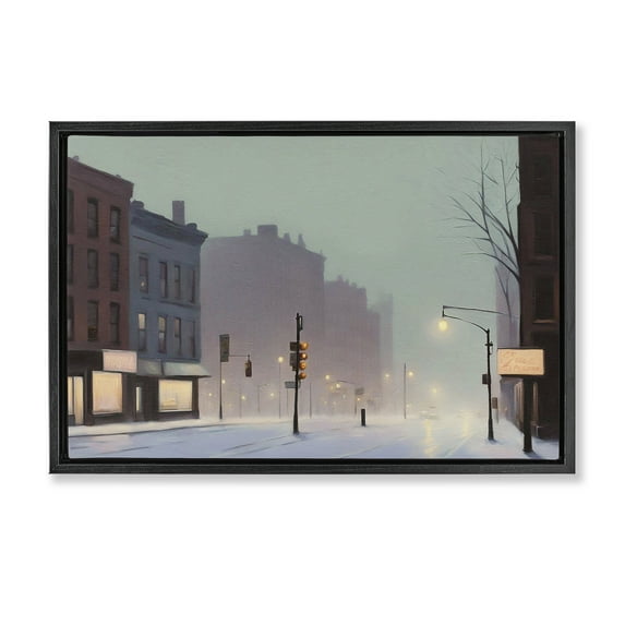Stupell Industries Foggy City Street Scenic & Cityscapes Painting Black Floater Framed Canvas Art Print Wall Art, 31 x 21