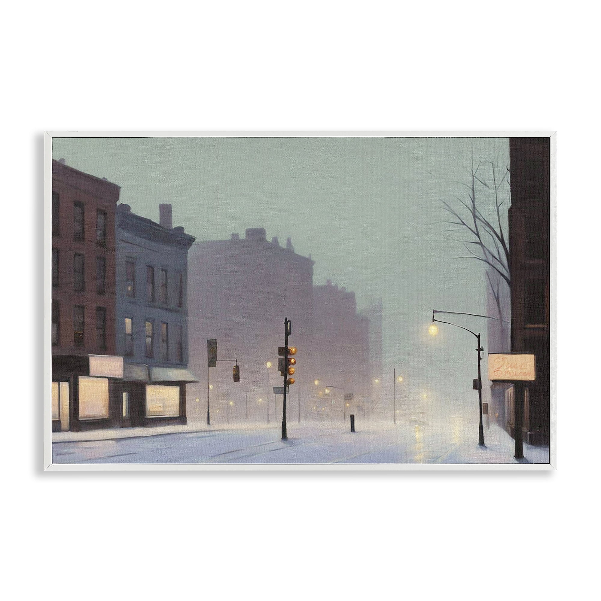 Stupell Industries Foggy City Street Scenic & Cityscapes Painting White Framed Art Print Wall Art, 24 x 16