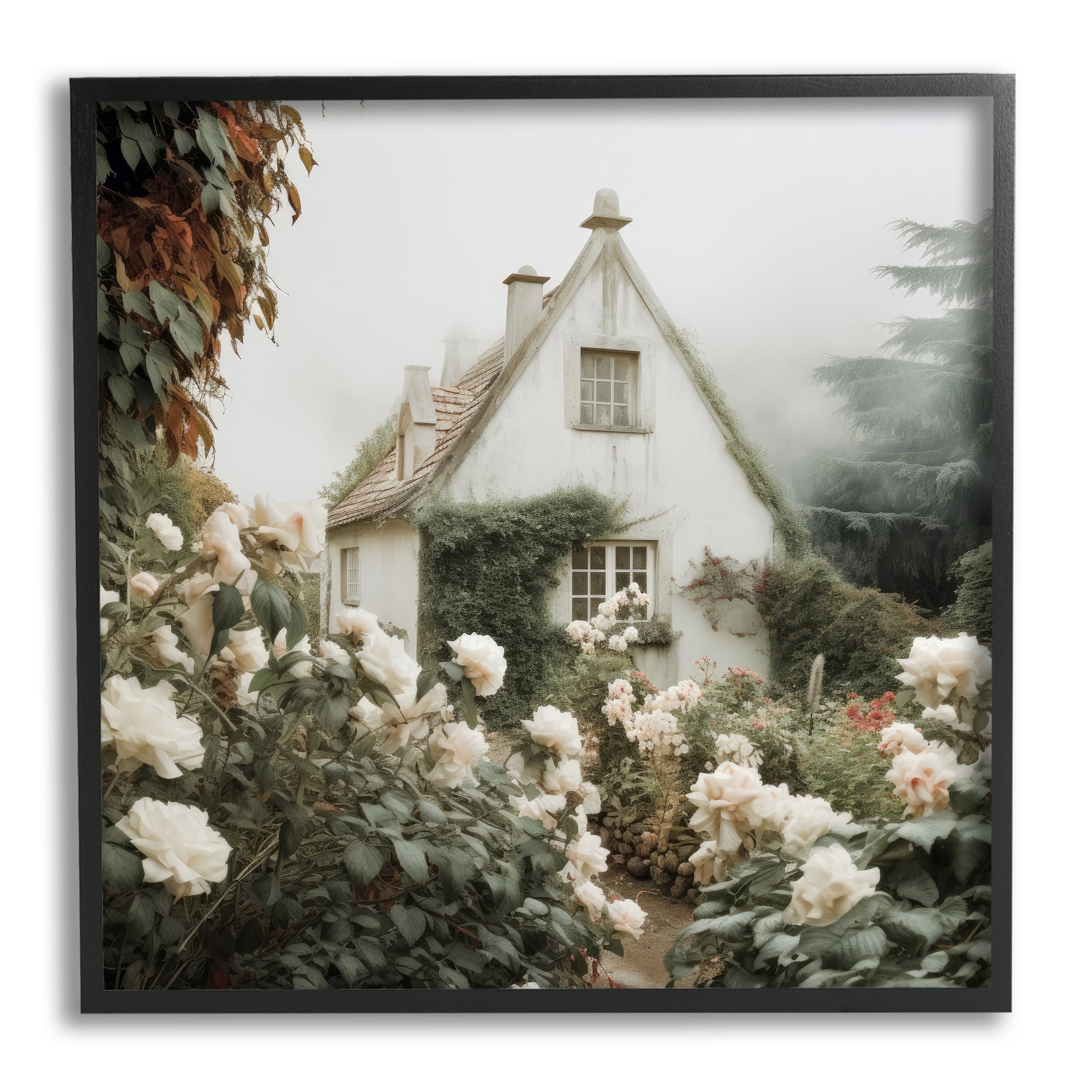 Stupell Industries Foggy Cottage Garden Botanical & Floral Photography Black Framed Art Print Wall Art, 17 x 17
