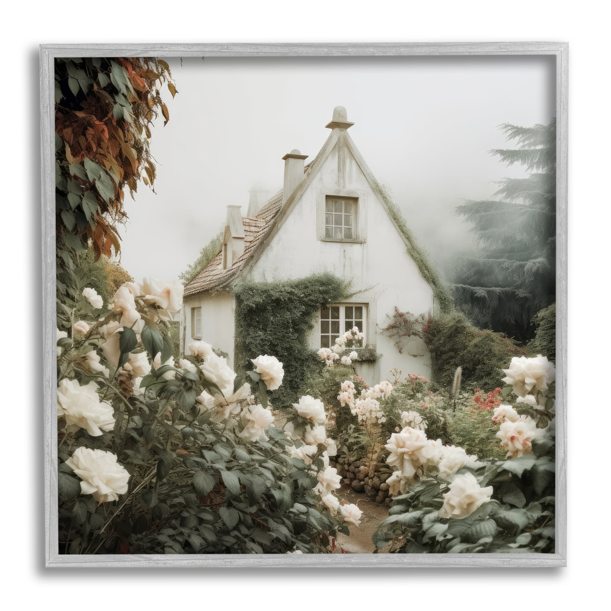 Stupell Industries Foggy Cottage Garden Botanical & Floral Photography Gray Framed Art Print Wall Art, 12 x 12