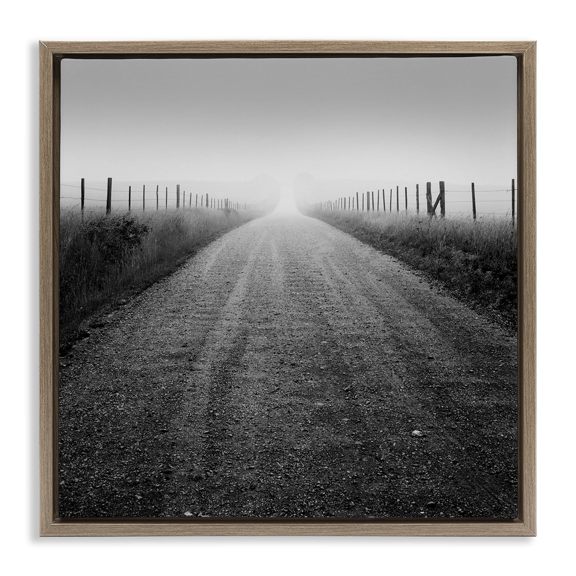 Stupell Industries Foggy Country Road Landscape & Nature Photography Brown Floater Framed Canvas Art Print Wall Art, 18 x 18