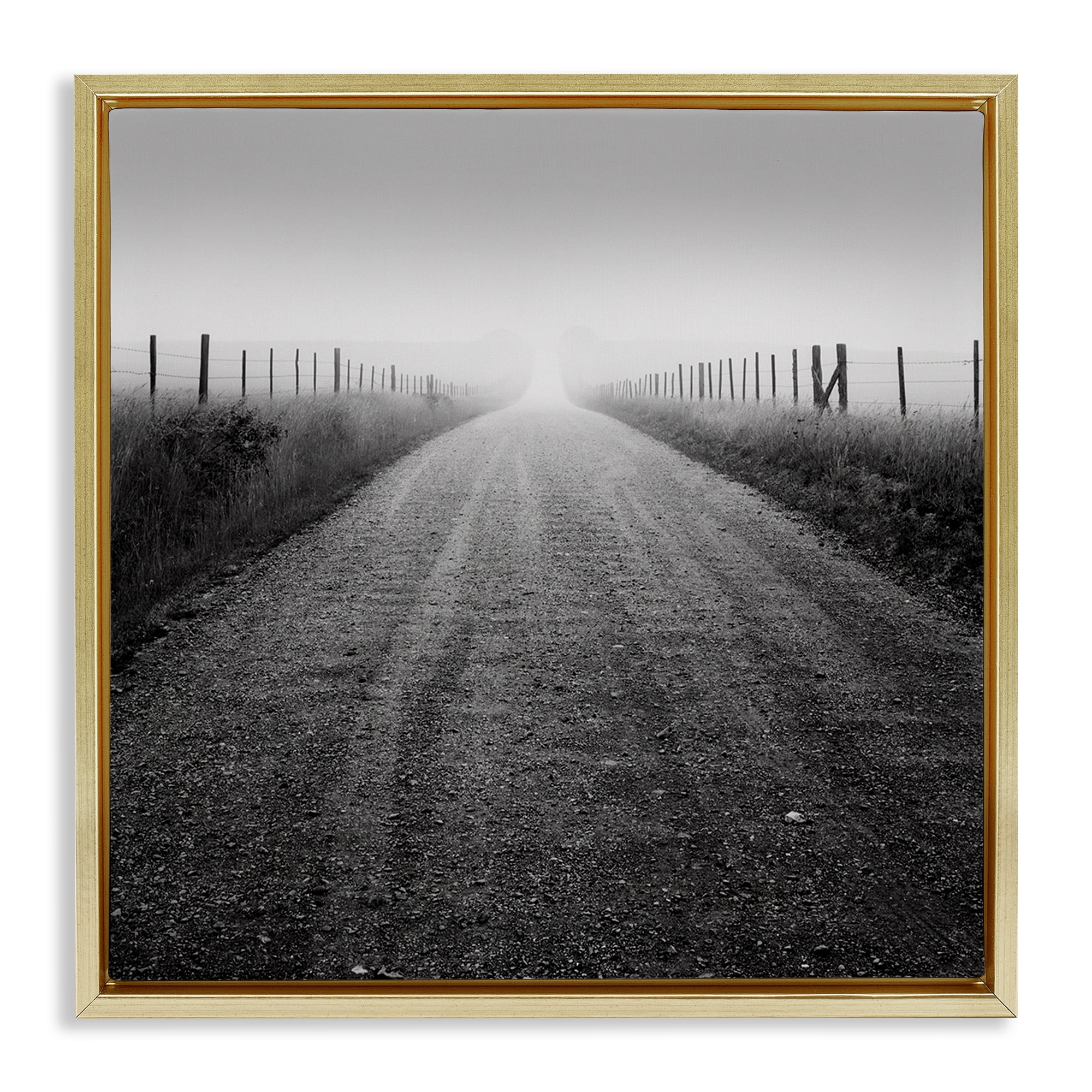 Stupell Industries Foggy Country Road Landscape & Nature Photography Gold Floater Framed Canvas Art Print Wall Art, 18 x 18