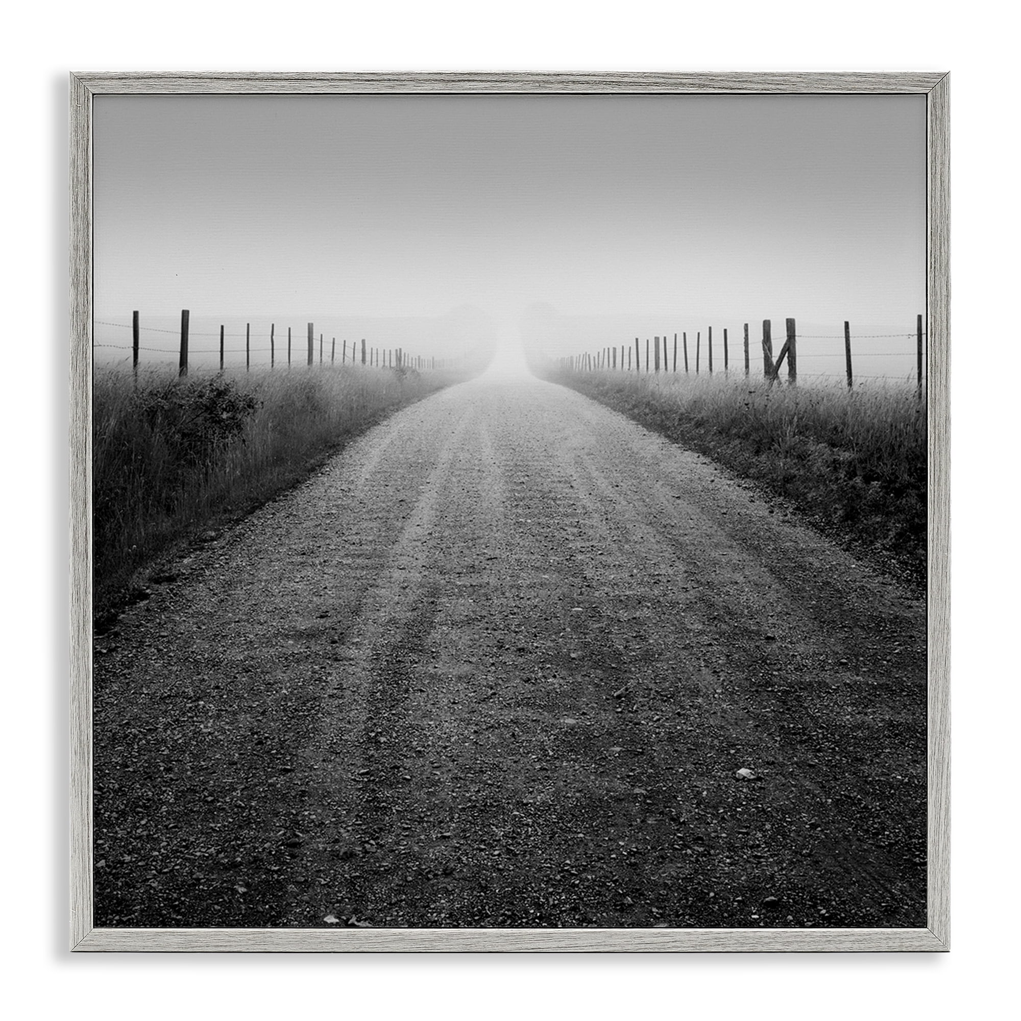 Stupell Industries Foggy Country Road Landscape & Nature Photography Gray Framed Art Print Wall Art, 17 x 17