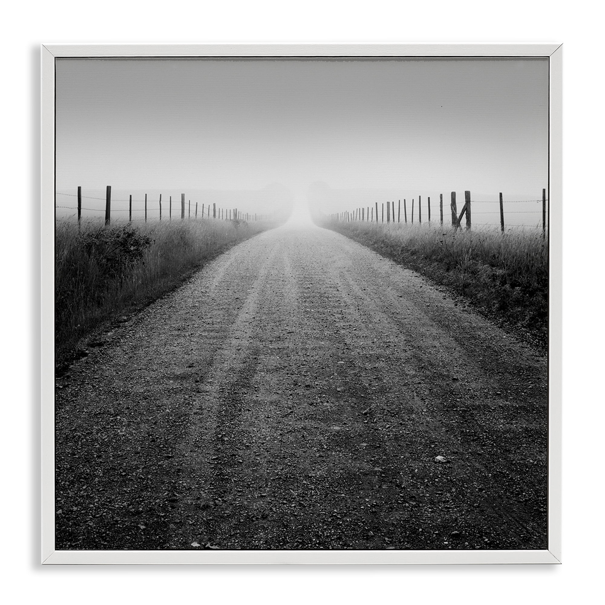 Stupell Industries Foggy Country Road Landscape & Nature Photography White Framed Art Print Wall Art, 17 x 17