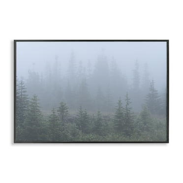 Stupell Industries Foggy Forest Trees Landscape Photography Black Framed Art Print Wall Art, 18 x 12