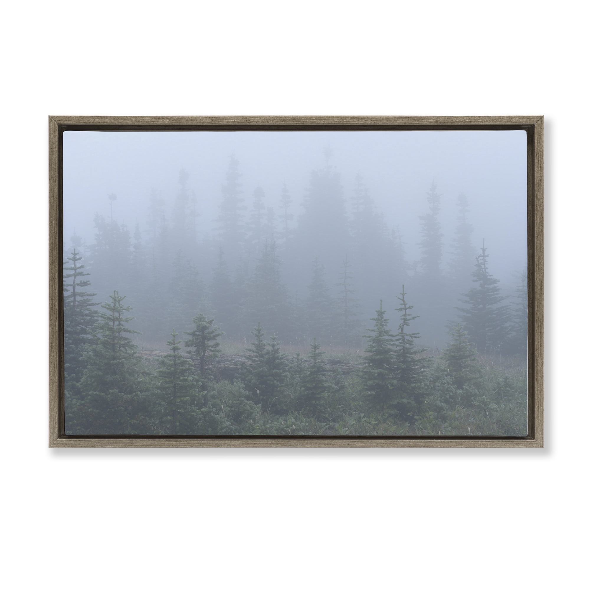 Stupell Industries Foggy Forest Trees Landscape Photography Brown Floater Framed Art Print Wall Art, 31 x 21