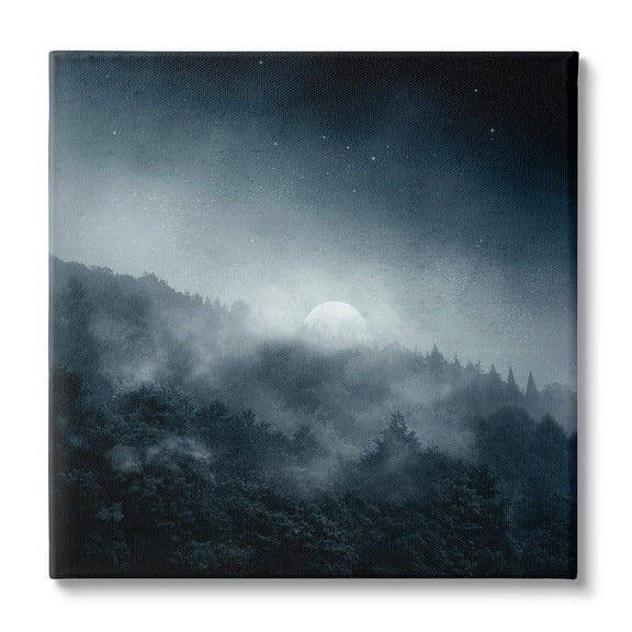 Stupell Industries Foggy Full Moon Night Sky Landscape Painting Gallery Wrapped Canvas Print Wall Art