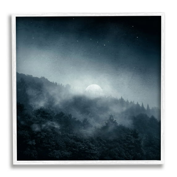 Stupell Industries Foggy Full Moon Night Sky Landscape Painting White Framed Art Print Wall Art