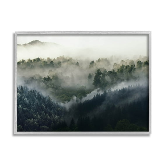 Stupell Industries Foggy Green Mountain Peaks Photograph Gray Framed Art Print Wall Art, Design by Ziwei Li