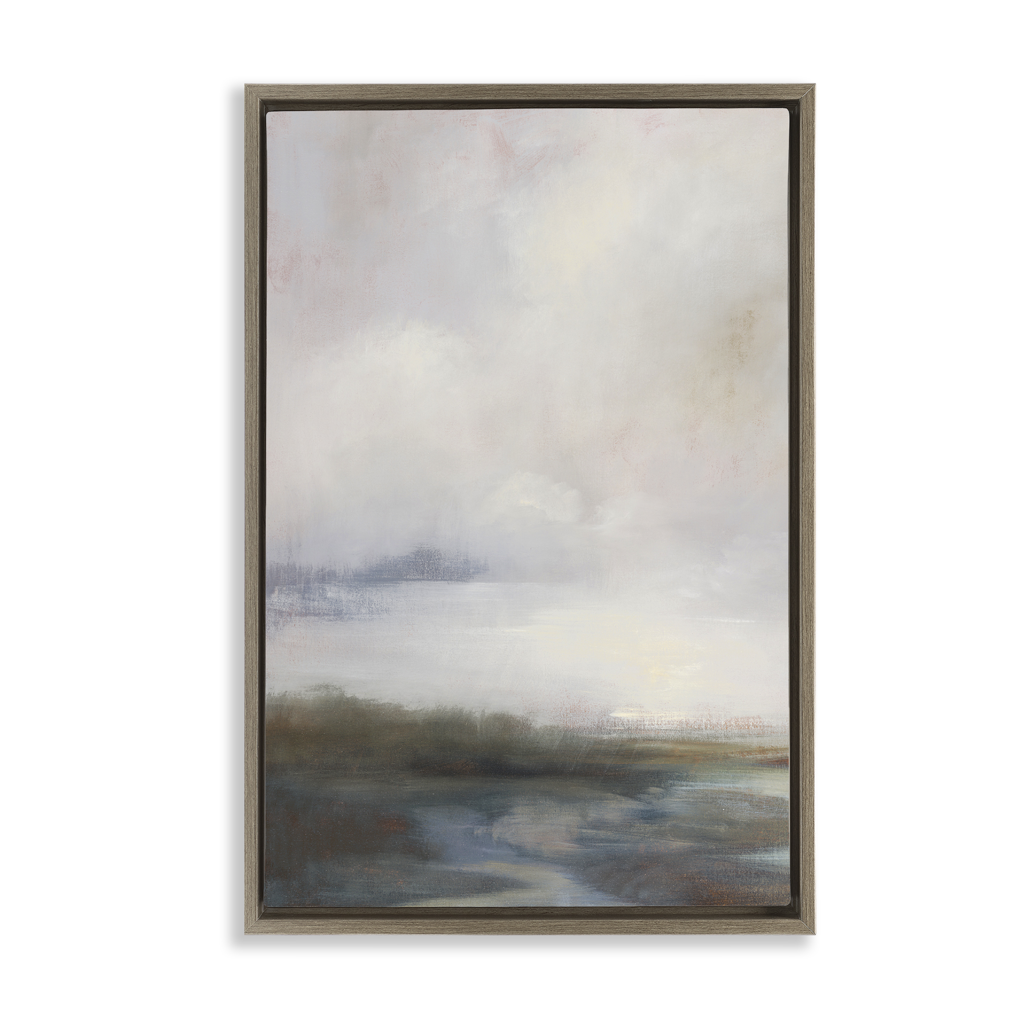 Stupell Industries Foggy Grey Landscape Landscape & Nature Painting Brown Floater Framed Canvas Art Print Wall Art, 17 x 25