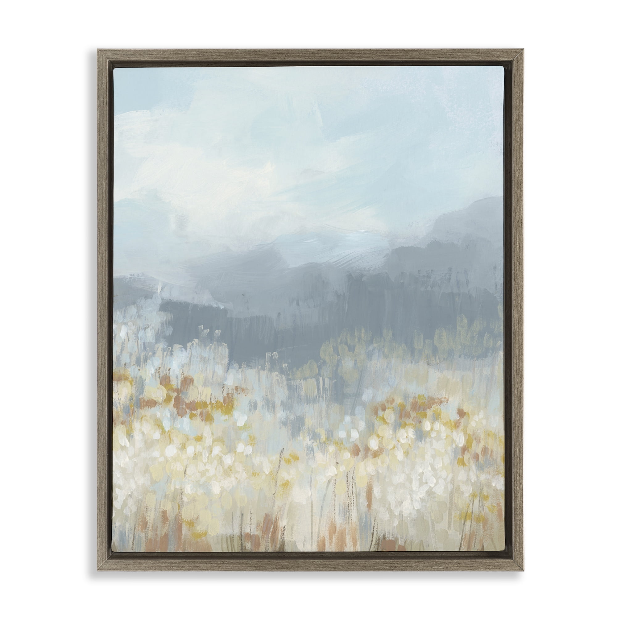 Stupell Industries Foggy Grey Mountains Landscape Painting Brown Floater Framed Art Print Wall Art, 17 x 21