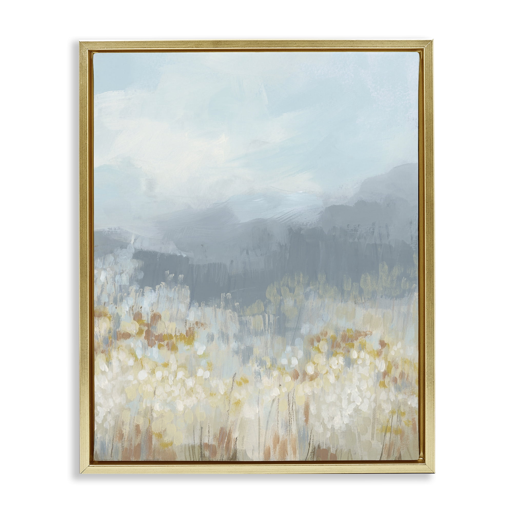 Stupell Industries Foggy Grey Mountains Landscape Painting Gold Floater Framed Art Print Wall Art, 17 x 21